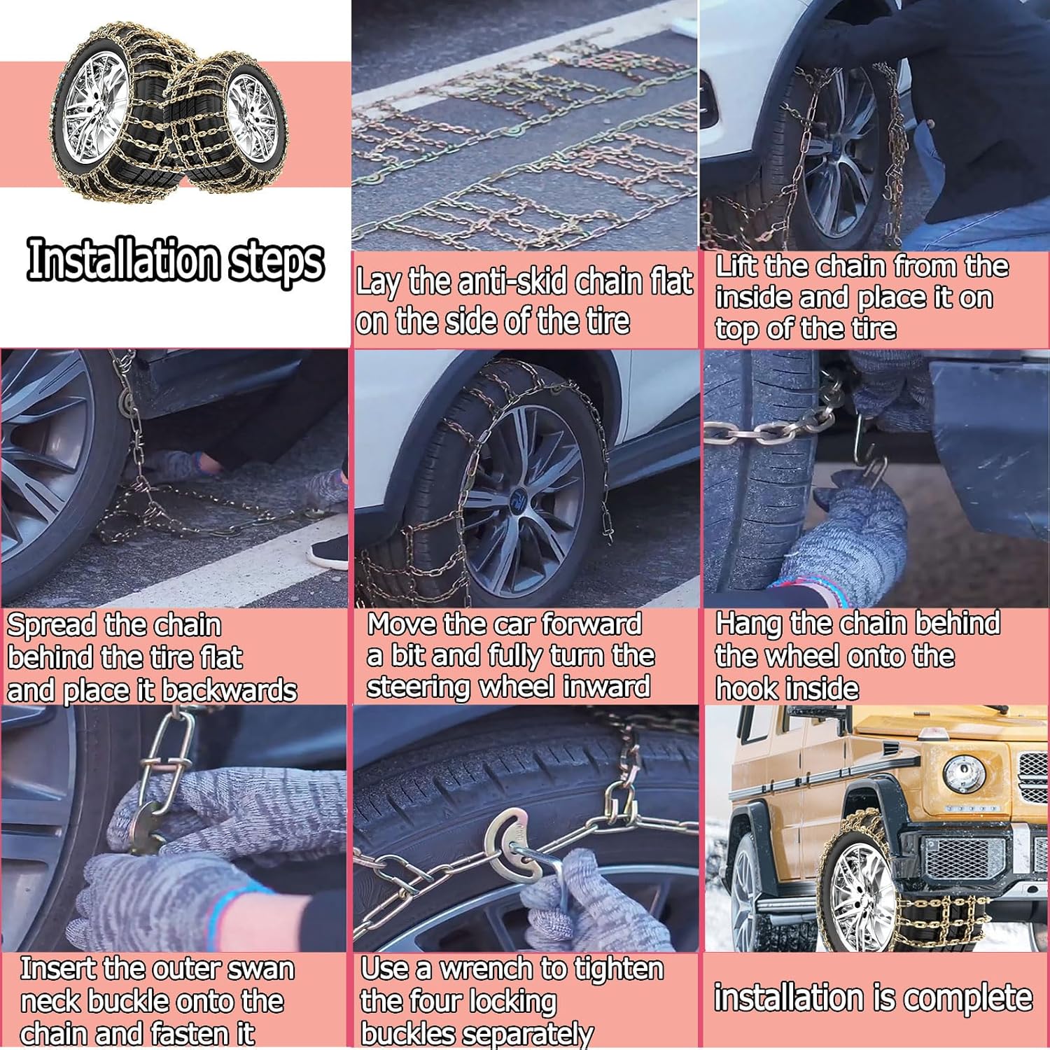 Tire Chains 2pcs Snow Chains for Car Snow Chains for Car Tires Tire Chains for Trucks Snow Socks for Tires Tire Chains for Cars Snow Chains for SUV 2pcs 235/60R16