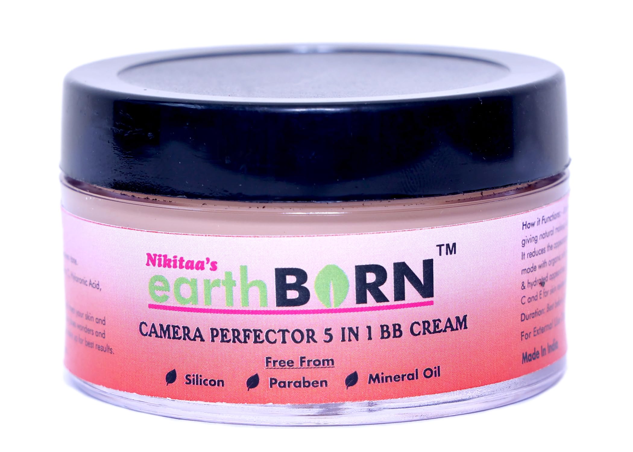 Nikitaa’s earthBORN Camera Perfector 5 in 1 BB Cream | 100% Vegan & Organic with UV Protection & Moisturizer for Glowing Skin | 50 grams