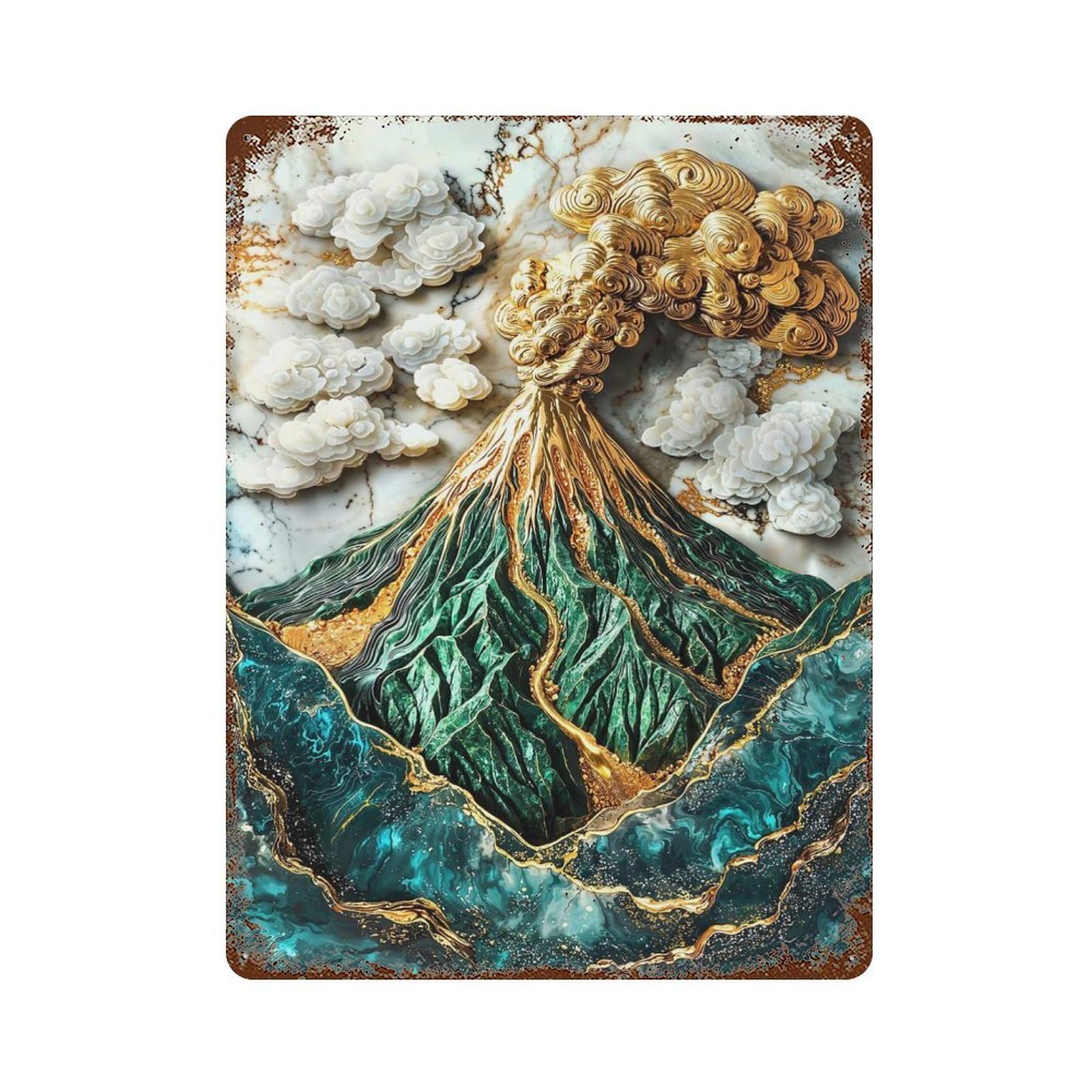 Golden Veins of The Earth Art Rustic Tin Plaque 15.7"x11.8", Ideal for Shed, Workshop And Garage Wall Decor
