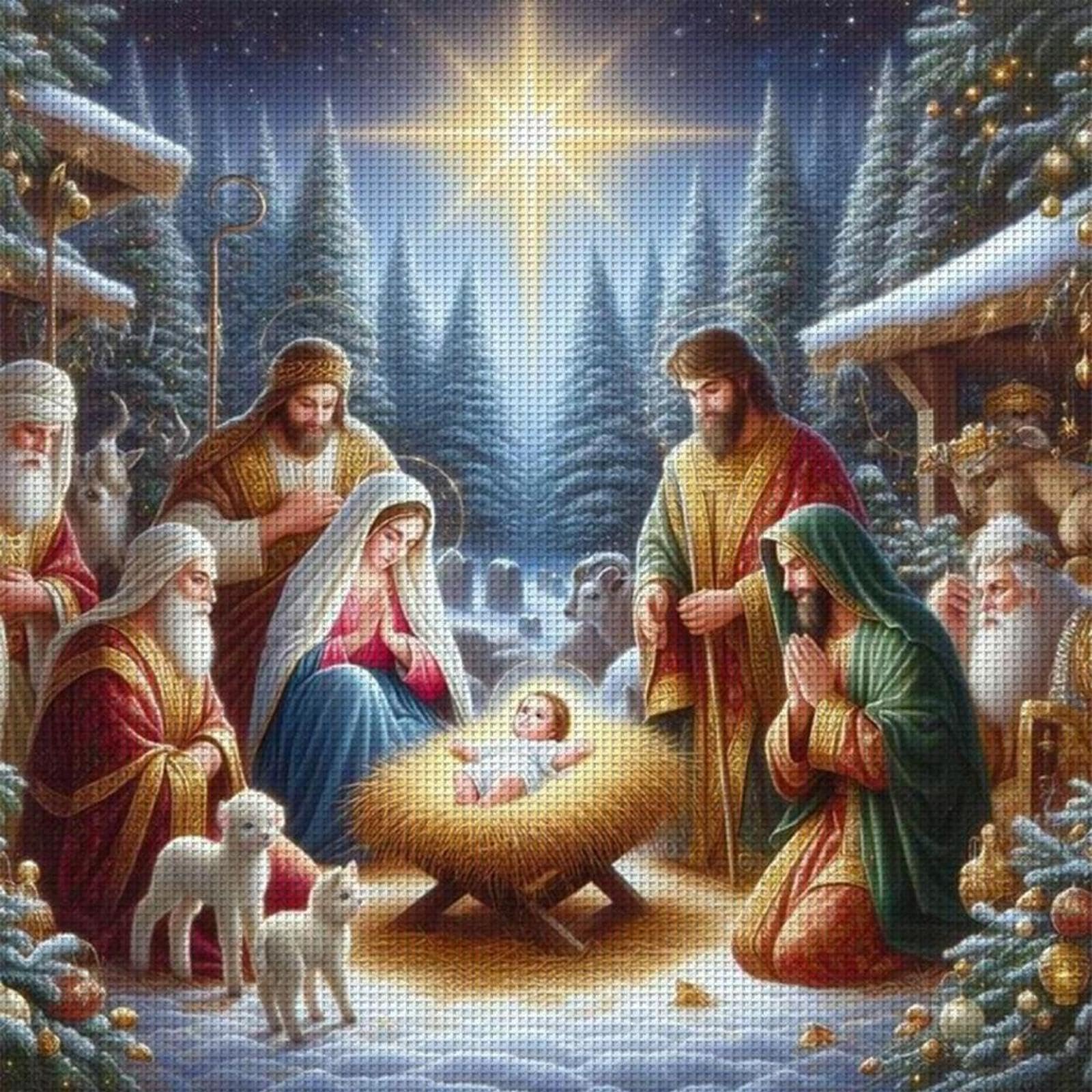 Easter The Birth of Jesus 14CT Stamped Cross Stitch Kits for Adults - Needlepoint Kits for Beginners, Embroidery Ornament Kit for Home Decor & Gifts(40 * 40cm)