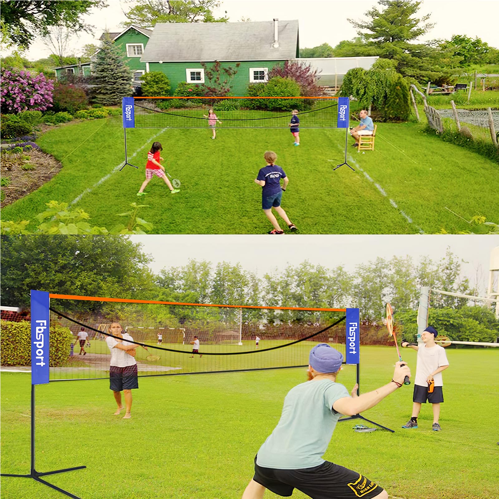FBSPORT Rete da Badminton Pieghevole, Rete da Calcio Tennis 3-6m Rete da Allenamento per Rete da pallavolo Portatile, 3 Altezze Regolabili Portaoggetti, Interni ed Esterni