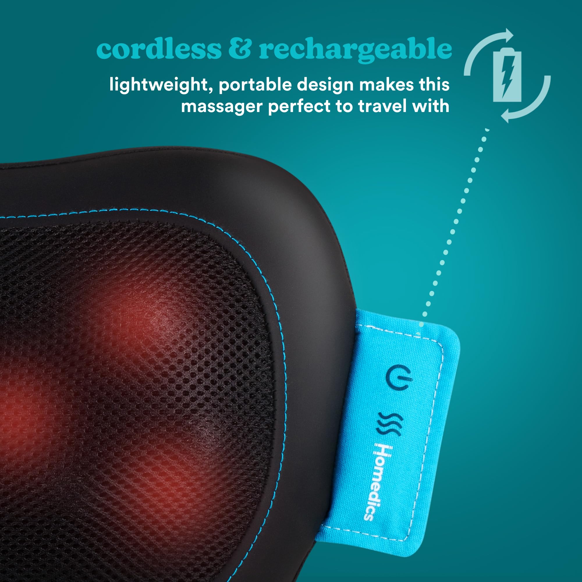 HoMedics Cuscino Massaggiante Portatile Shiatsu con Calore – Massaggiatore per Muscoli Profondi di Schiena, Collo e Spalle con 4 Nodi Rotanti, 2 Direzioni, Cuscino Massaggiante Riscaldato