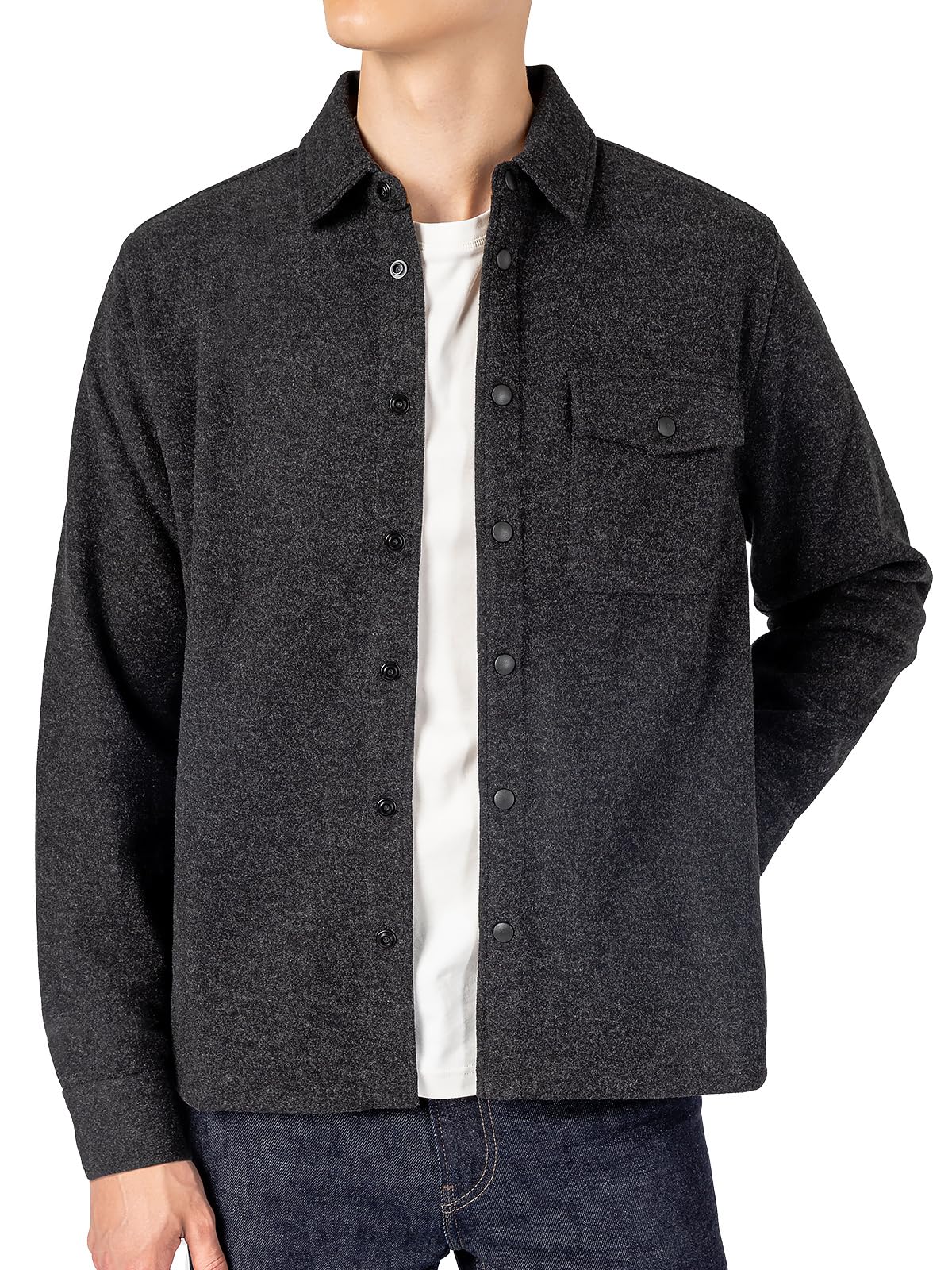 Mega Tshop Men's Casual Shirt Jacket Long Sleeve Button Up Overshirt | Shacket, Soft Brushed Fabric, Warm, Snap Closure, Pockets, XS-4XL, Vintage, Fall, Winter, Casual, Work, Hiking, Camping