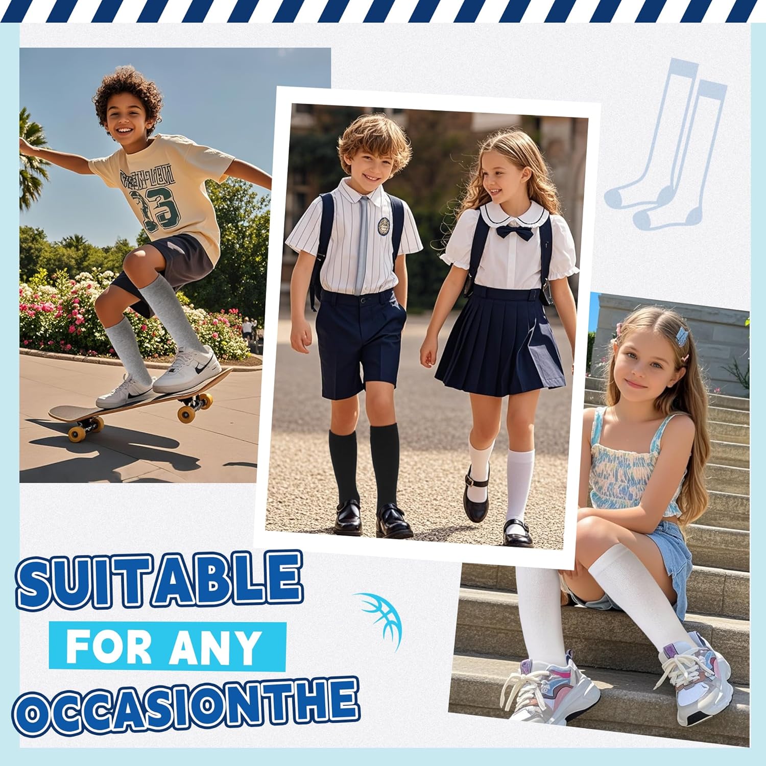 Kids Knee High Socks Boy Girls Cotton School Uniform Breathable Casual Sports Socks 3 Pairs - Image 6