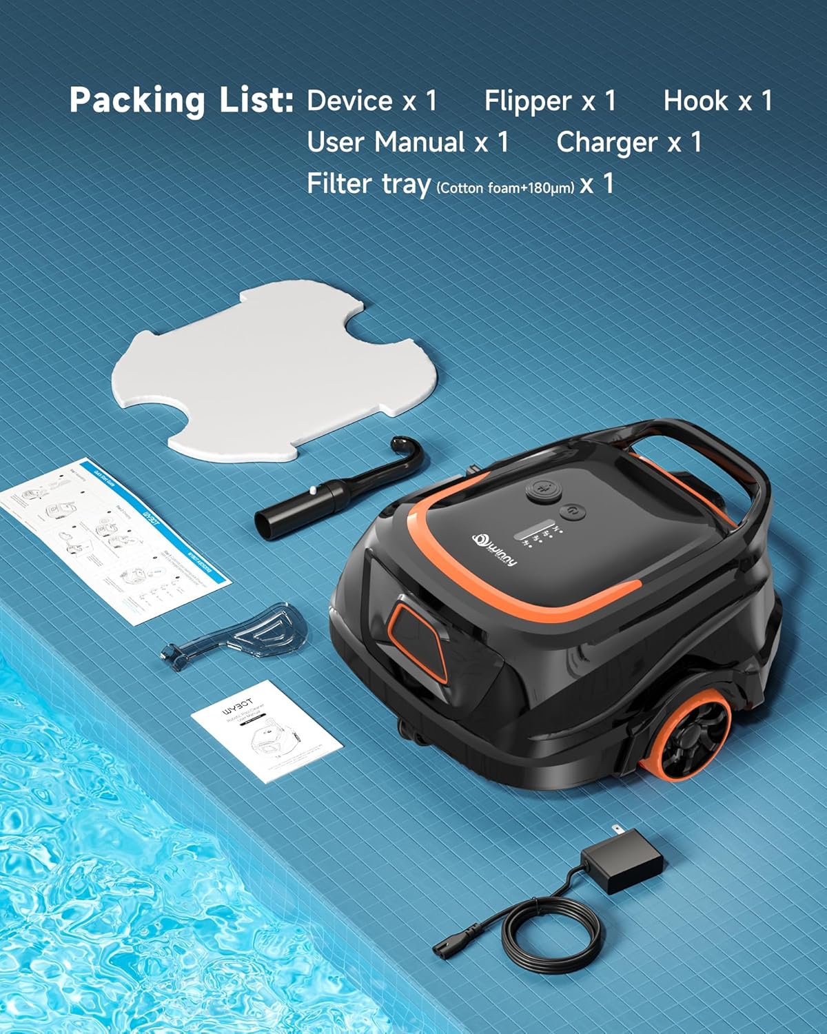 (2026 New) A1 Cordless Robotic Pool Vacuum for Above Ground Pools, Powerful Suction, Dual Filters, Self-Parking, 120-Min Runtime & 2.5h Fast Charging, Ideal for Above Ground Pool up to 1076 sq.ft