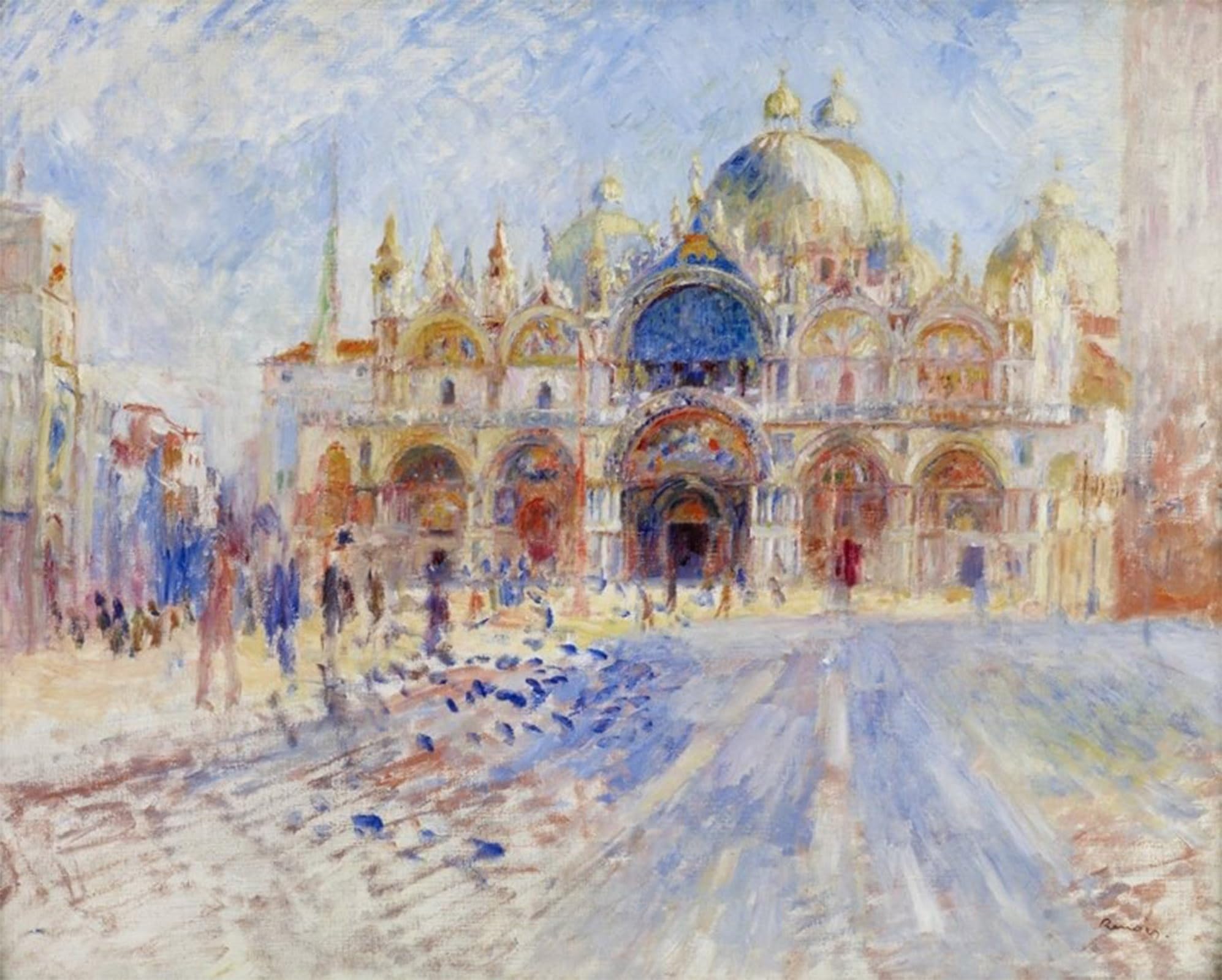 POSTERIIk Vintage Classic Picture Landscape Artwork the Piazza San Marco Venice by Pierre Auguste Renoir Portrait Canvas Painting for Office Home Decor 60x90cm
