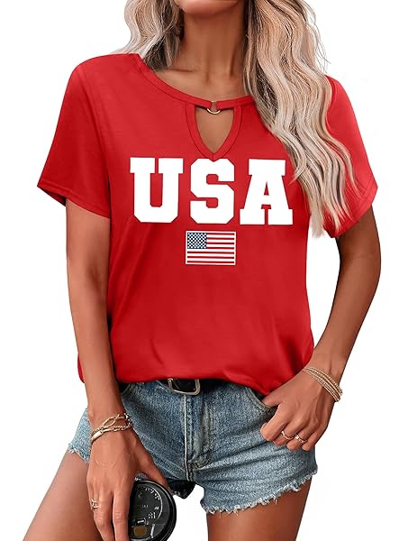 USA Flag Tee Shirt Women 4th of July Gift T Shirt Casual Short Sleeve American Proud T-Shirt Tops