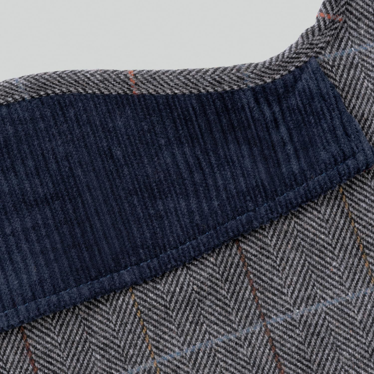HUGO & HUDSON x Hackett Chaqueta de Tweed para Perro, Abrigo de Invierno cálido con Cuello de Pana, Cuadros Grises en Espiga, XS25