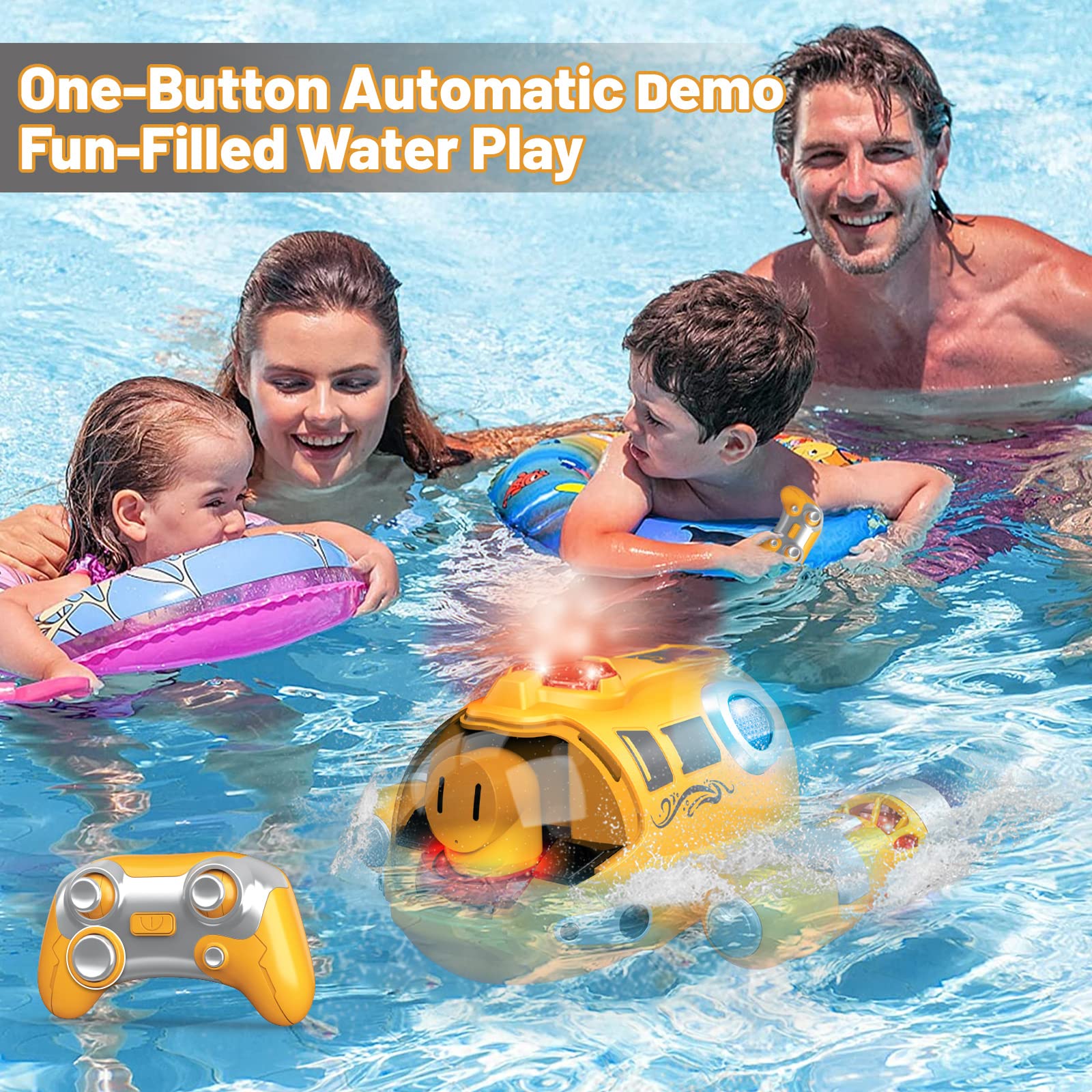 Yepofe Remote Control Boat Pool Toys for Kids, 2.4Ghz Fast RC Boat Water Toy, Light Up Spray Gasboat with Waterproof Remote Control, for Lake Bathroom Swimming Pool for Kids,Gift for Boys Girls
