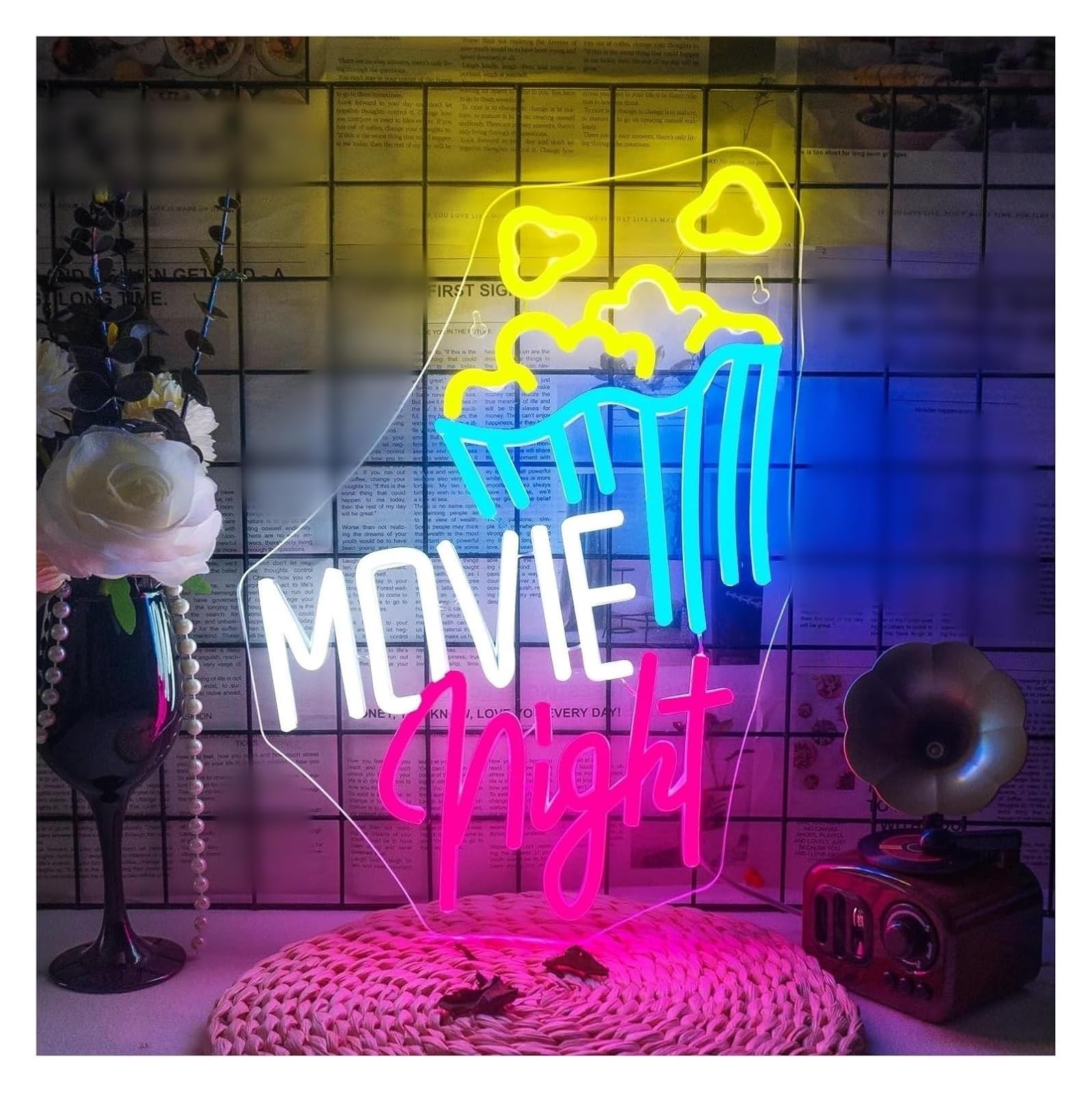 LED Lampada al neon Lampada da parete per popcorn, decorazione per sala cinema, luce al neon per, serata cinematografica(30.5X32cm)