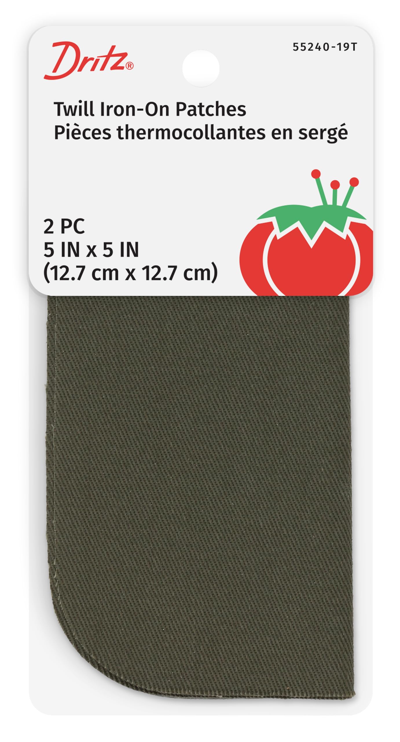 Dritz 55240-19T Patches, Iron-On, Twill, Olive, 5 x 5-Inch (2-Count)