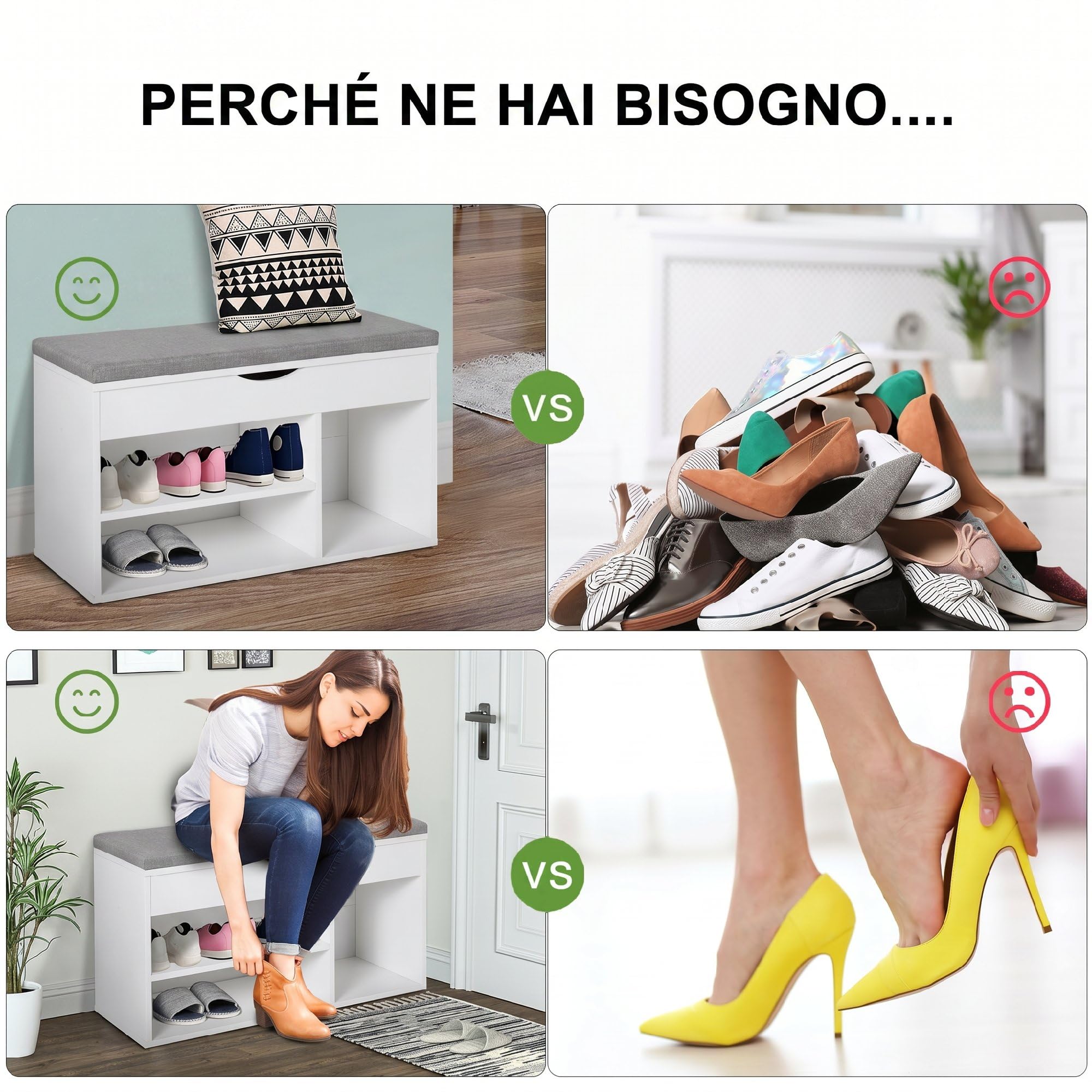 HOMCOM Panca Scarpiera da Ingresso, Scarpiera Salvaspazio Slim con Seduta Imbottita Ribaltabile e Ripiani Aperti, per Ingresso Corridoio, 80x30x47cm, Bianco