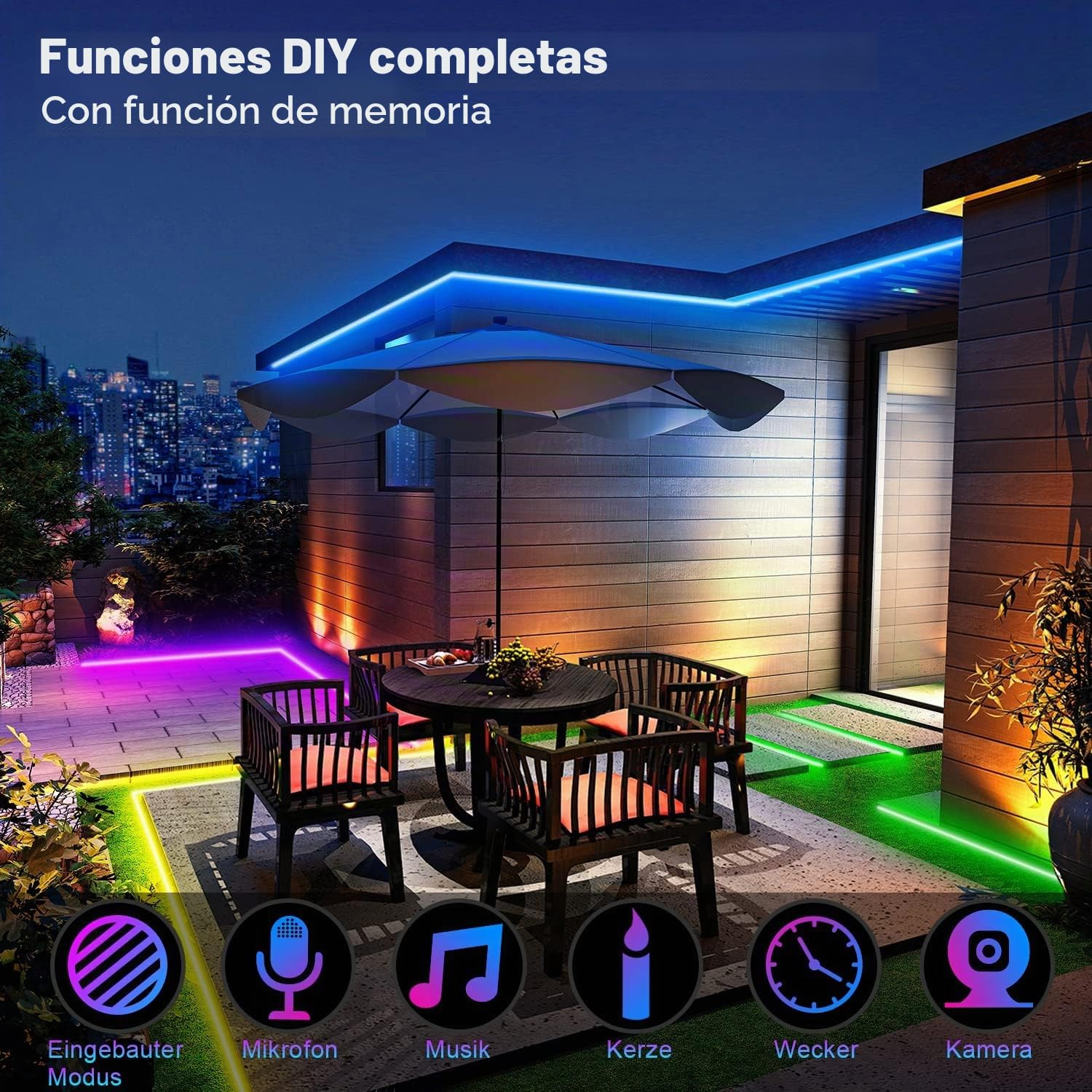 40M IP67 Tira LED Exterior Impermeable, Bluetooth RGB Tiras de LED para Exterior con Aplicación y Control Remoto, Sincronización Musical, para Jardín, Balcón, Terraza y Festivales (40M*1)