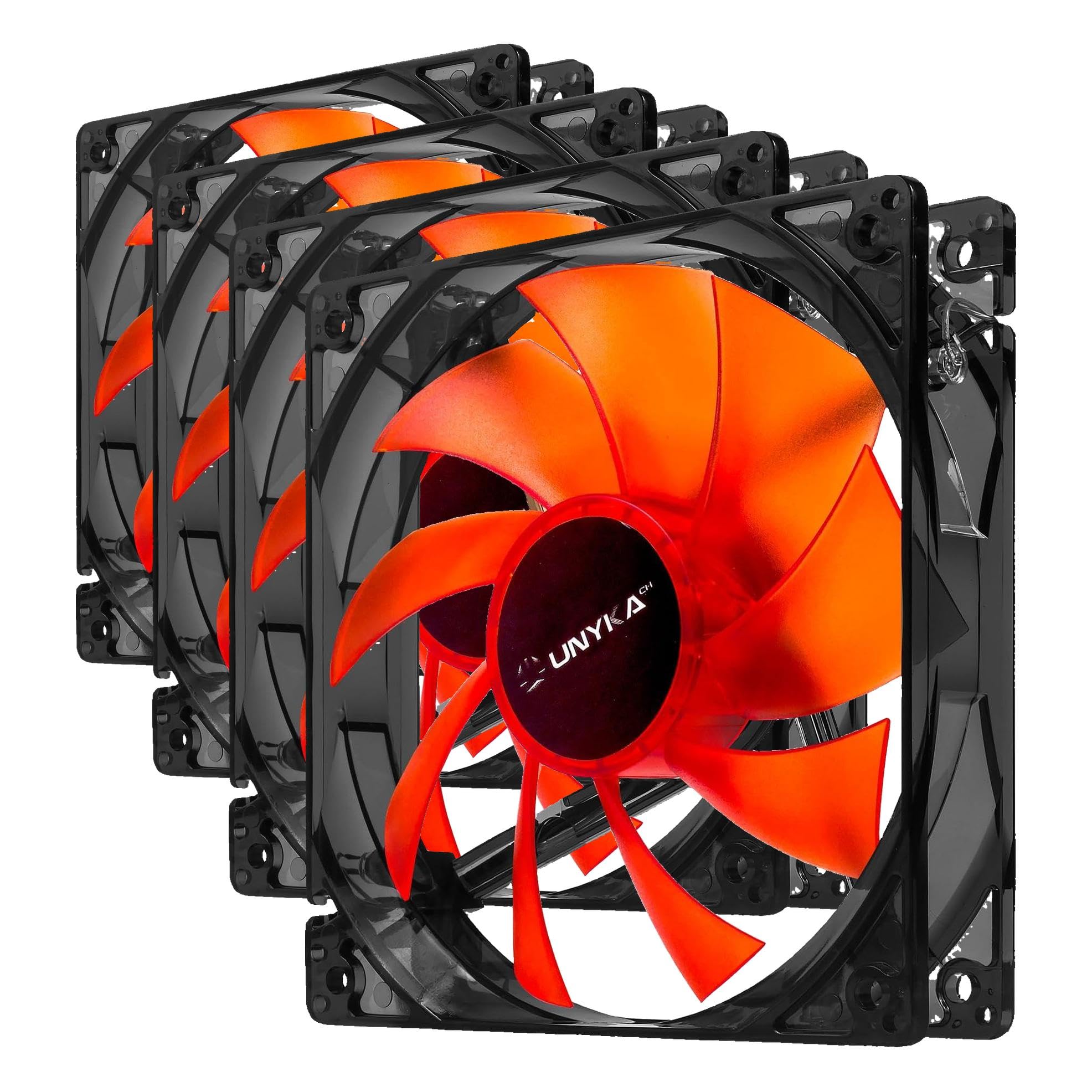 UNYKAch Computer Fan 120mm, 51792, Basic Red PC, 1200 RPM, 3-Pin, 9 Blades, Quiet (Pack of 4)