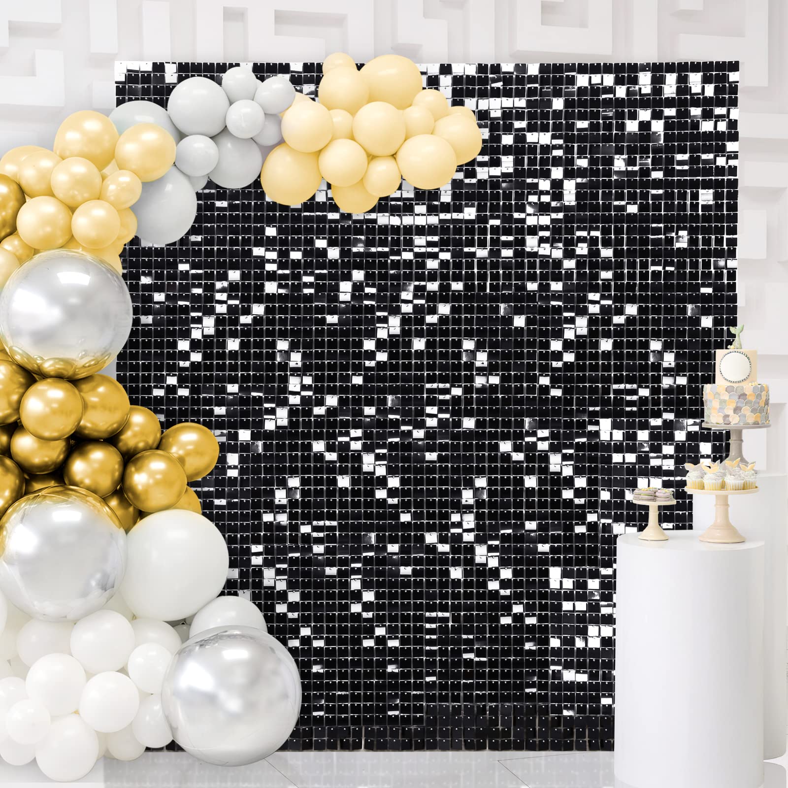 Black Shimmer Wall Backdrop Panels Giltter Party Backdrop 30pcs for Party Birthday Disco Graduation Parties Background Indoor Outdoor Decorations