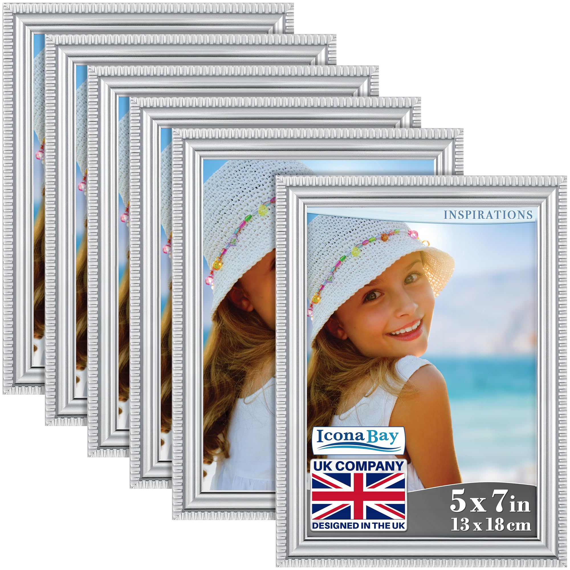 Icona Bay - 7x5 inch Picture Frames - Chrome Silver, 6 Pack - Beautifully Detailed Moulding - Contemporary Picture Frame Set - Wall Mount or Table Top - Inspirations Collection — image 1