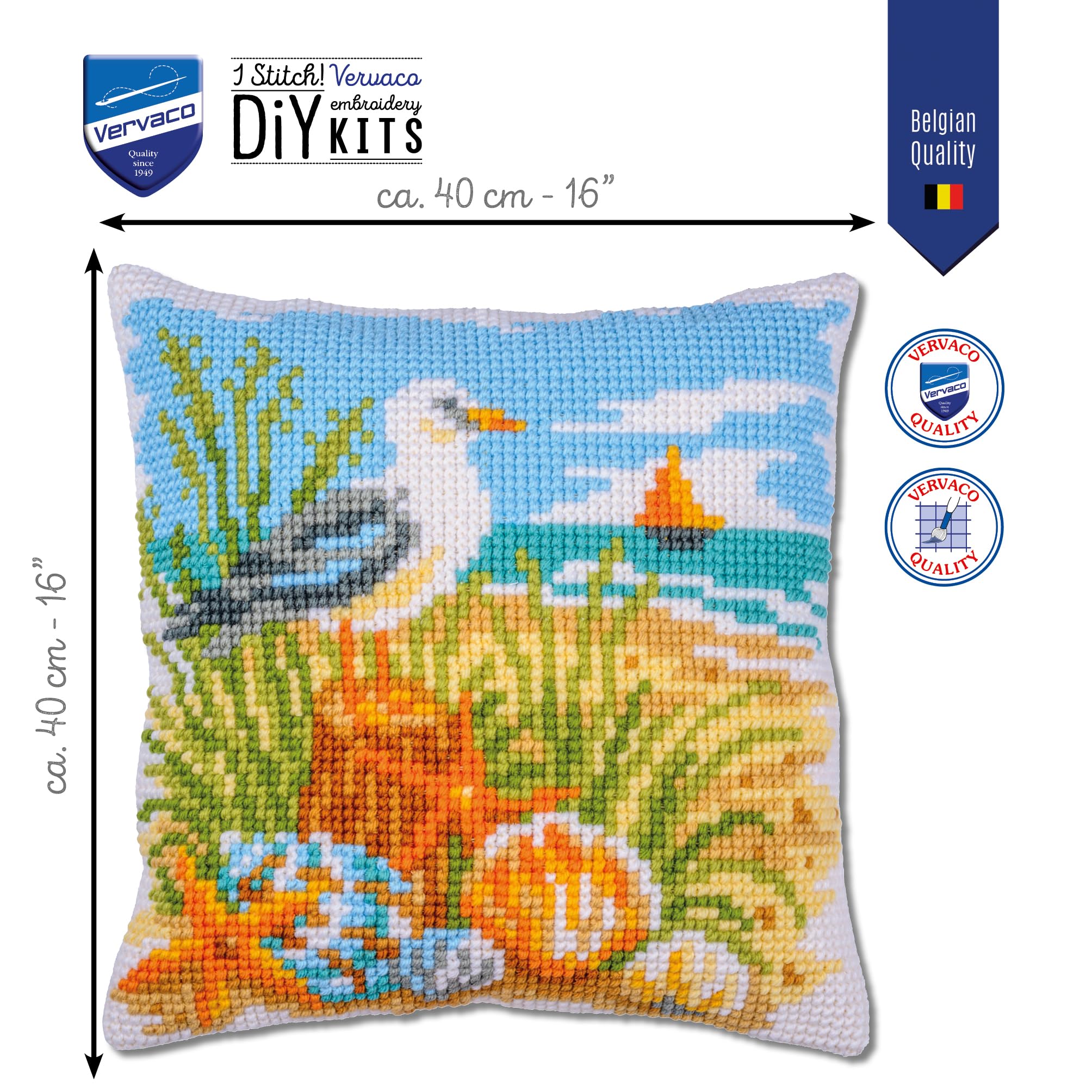 VERVACO Zestaw do Haftu Krzyżykowego Poduszka BRYZA OCEANICZNA Kanwa z Nadrukiem 40 x 40 cm Gruba Włóczka Akrylowa Zrób to Sam Dekoracja Domu DIY Cross Stitch Kit