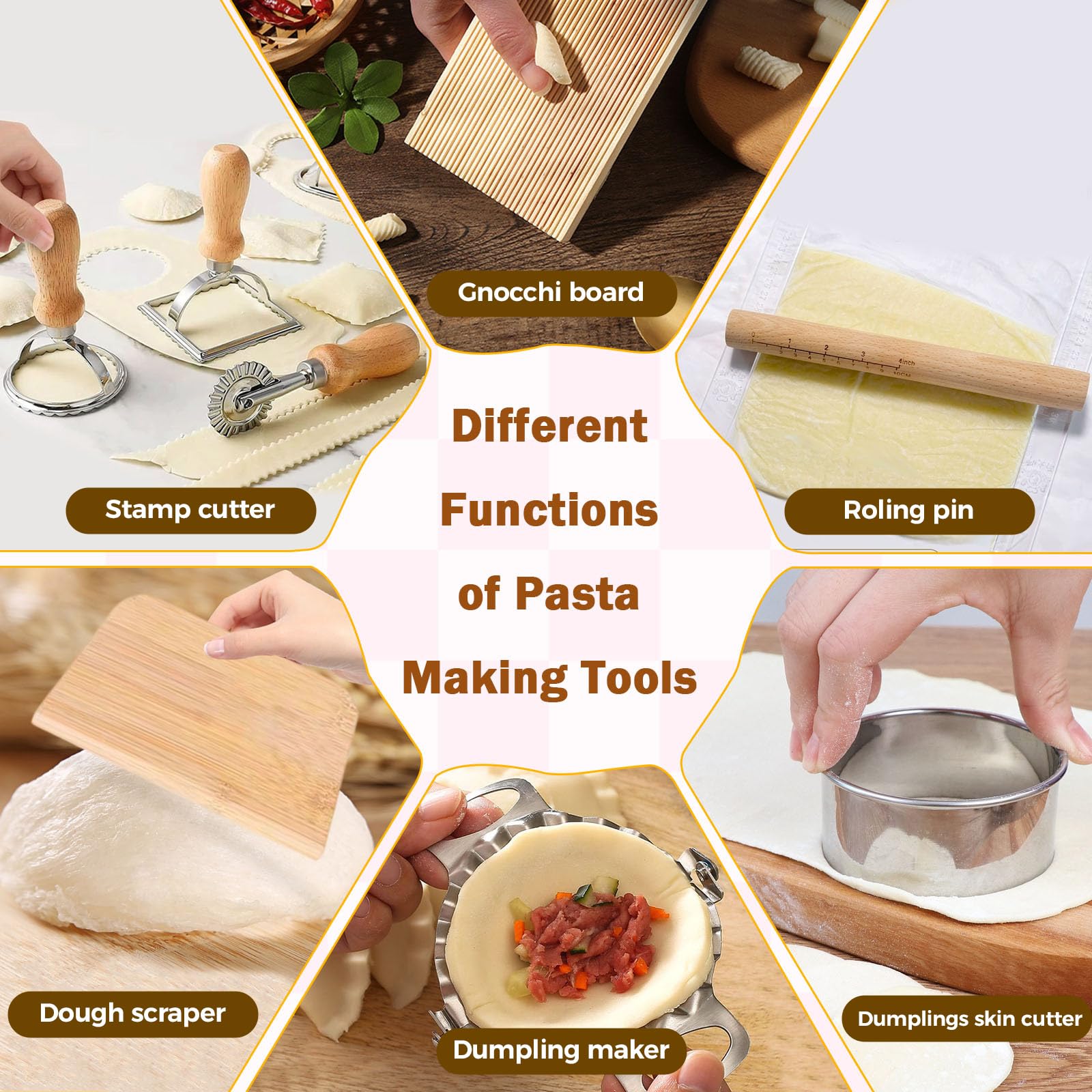 Kit de 11 outils de fabrication de pâtes - Rouleau à pâtisserie - Planche à gnocchi - Grattoir à pâte - Raviolis - Outils de fabrication de pâtes
