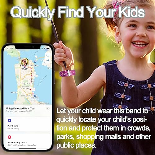 Miniatura 4 de Paquete de 2 pulseras impermeables AirTag para niños, pulsera impresa oculta para Apple AirTag, funda de silicona para AirTag y rastreador GPS para