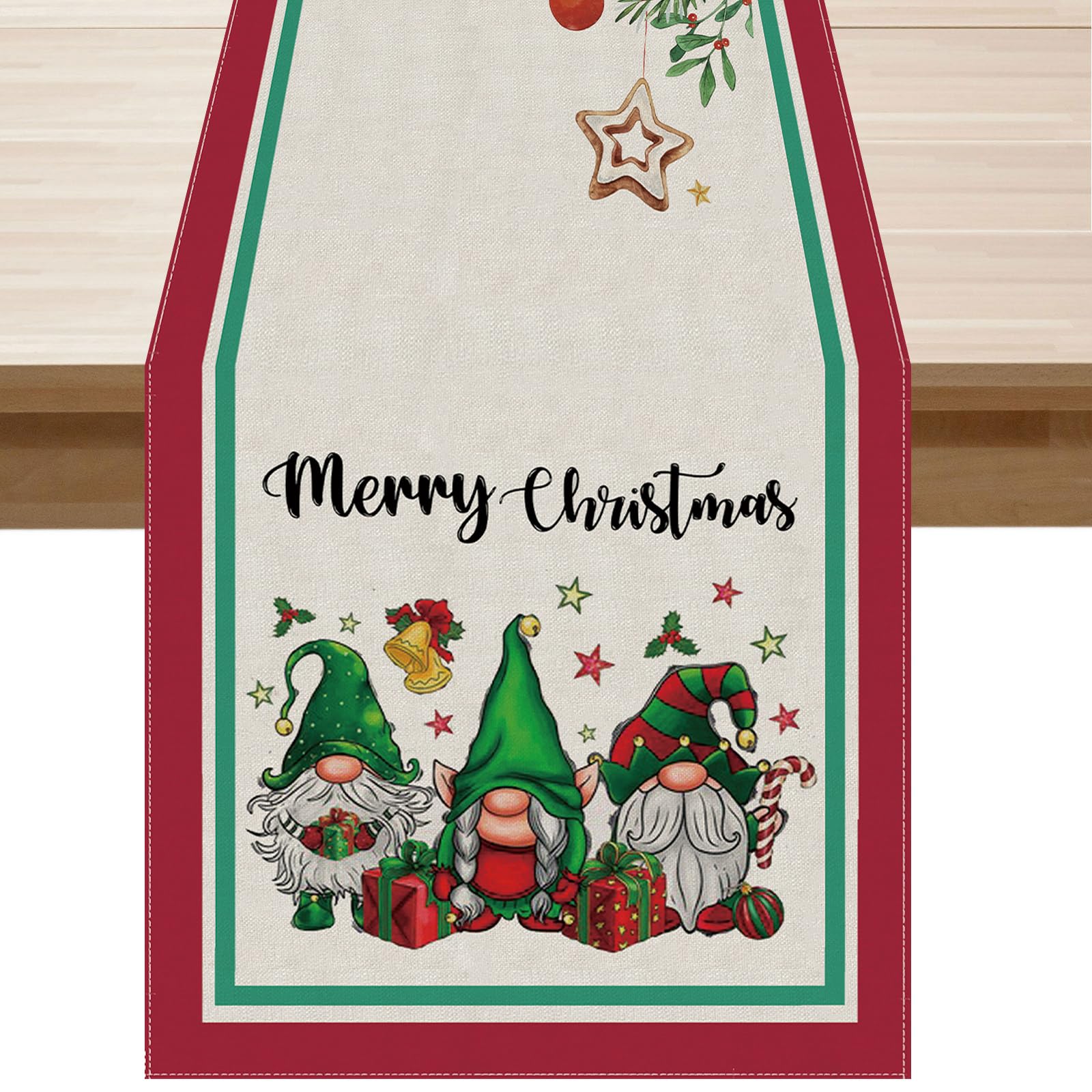 PartyBuzz Gnomes Merry Christmas Table Runner 48 inch Long Christmas Holiday Indoor Kitchen Dining Table Runner Decor