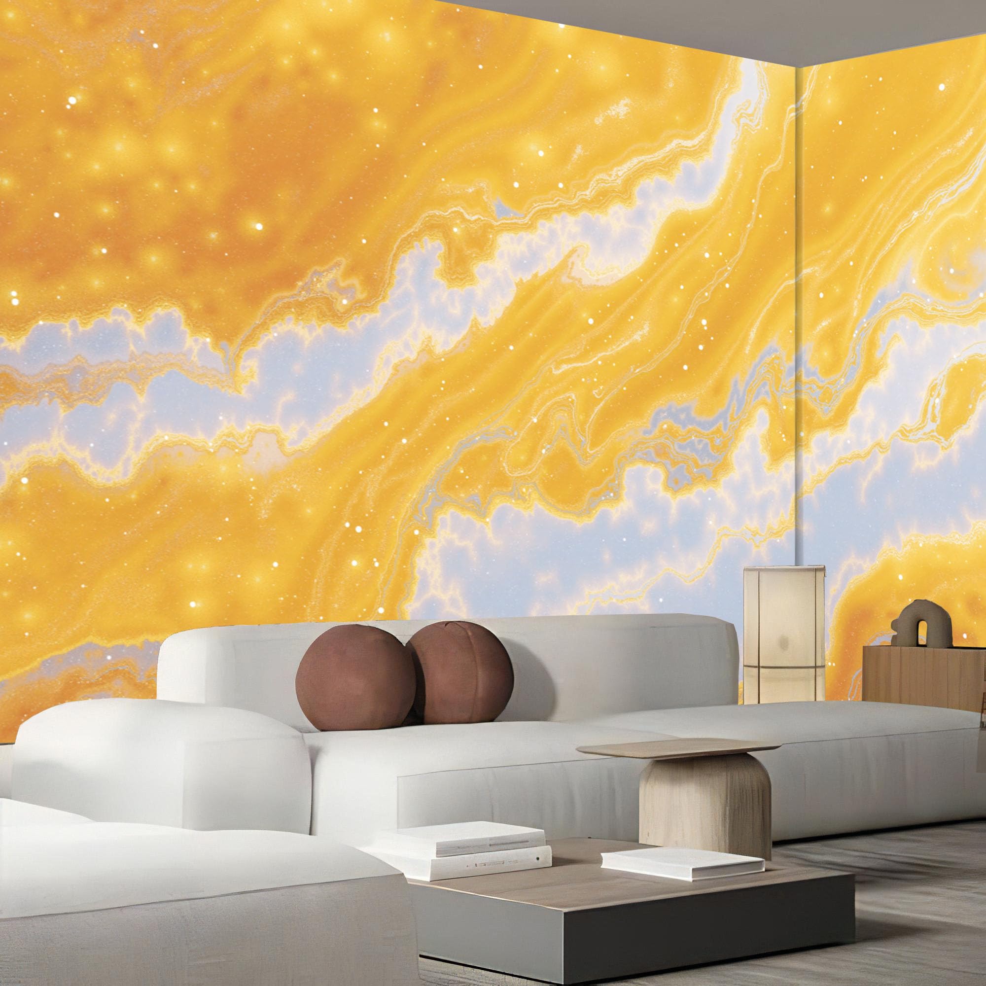 Papier Peint Panoramique Texture Marbrée Abstraite Jaune 250X175Cm Poster Décoration Murale TV