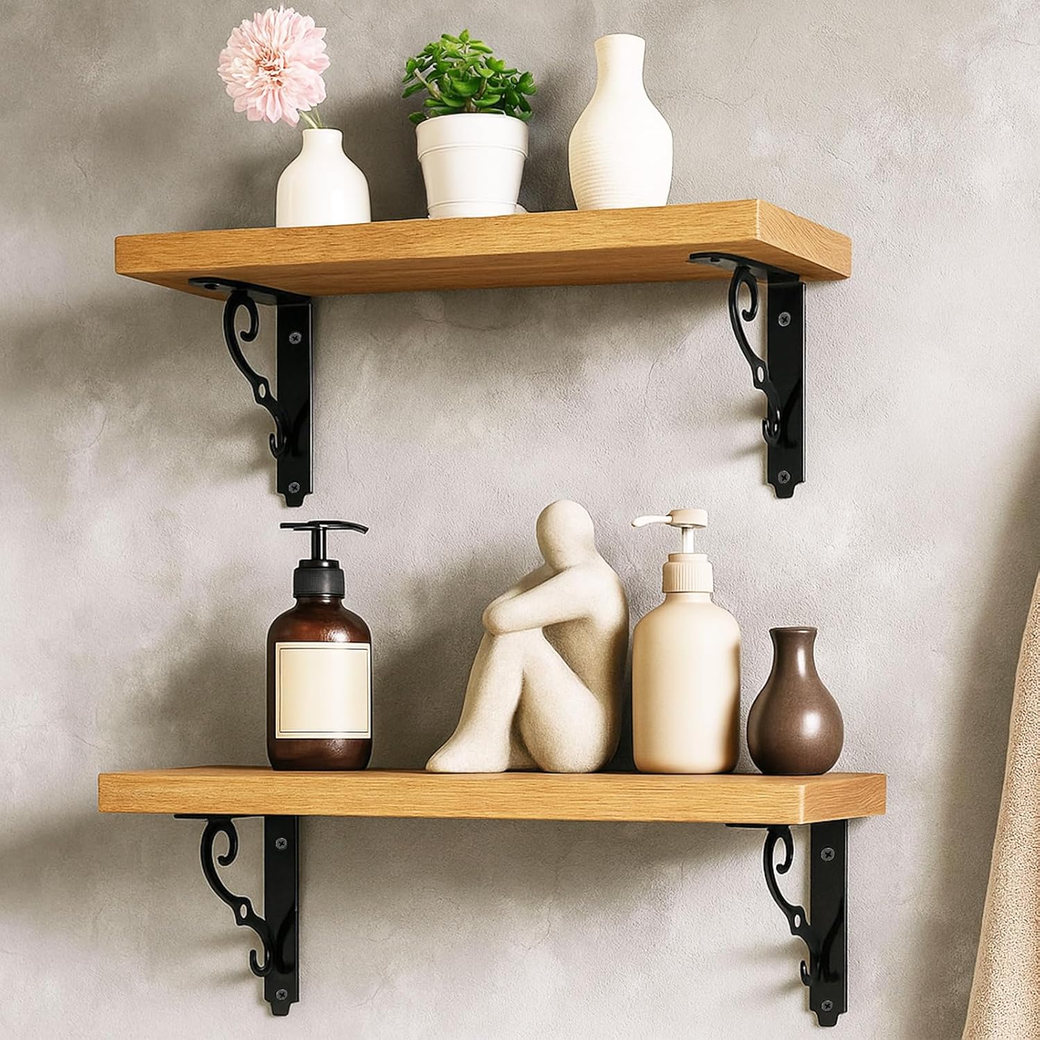 4 Pack Decorative Shelf Brackets,5 Inch Black Shelf Brackets with Screws,L Shape Heavy Duty Wall Mounted Metal Shelving Bracket for Floating Shelves DIY Home Kitchen