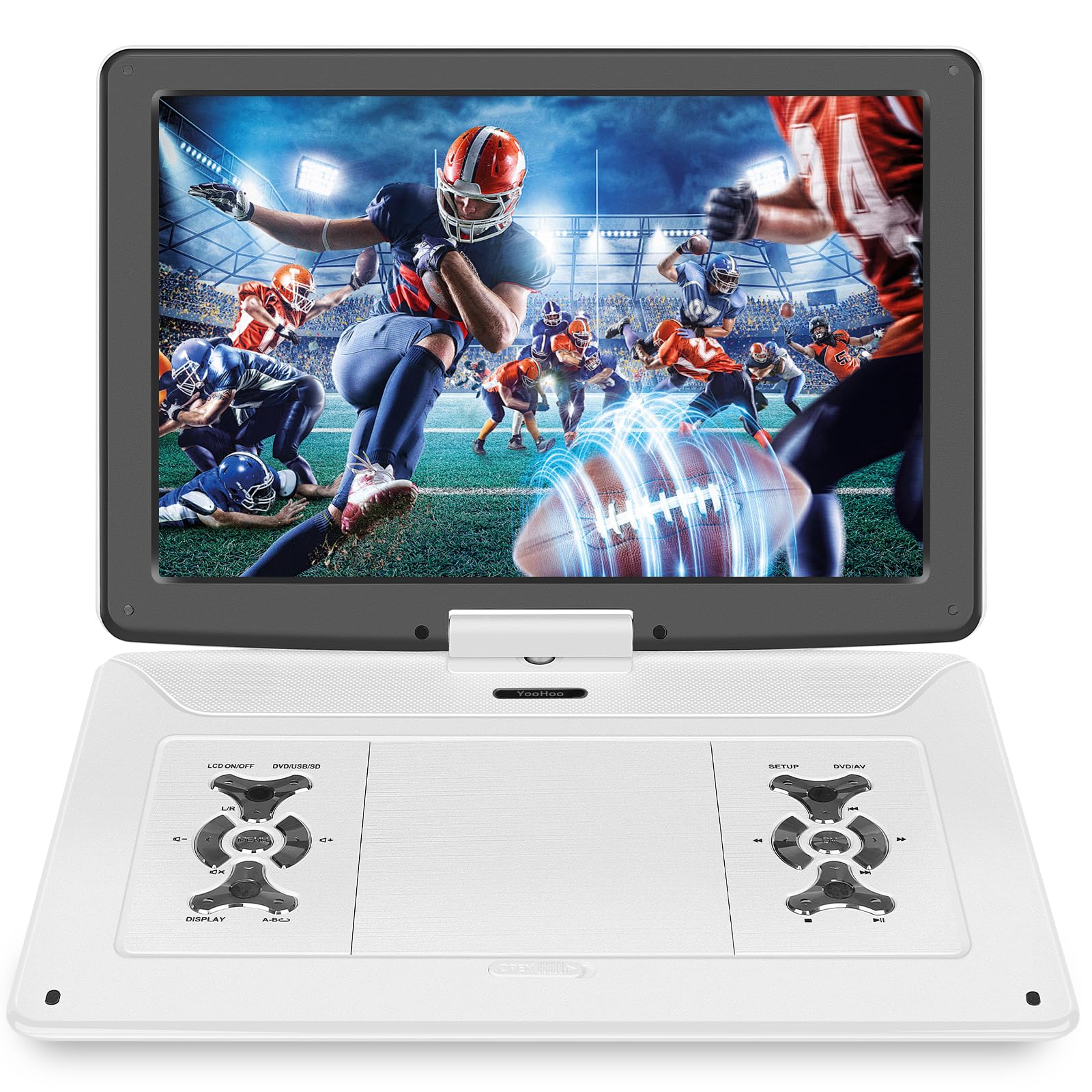 Lettore DVD portatile da 18 pollici con grande schermo HD da 15,6 pollici, 6 ore di riproduzione, lettore DVD portatile con doppio altoparlante, ultima memoria, supporto SYNC TV/USB/SD Card