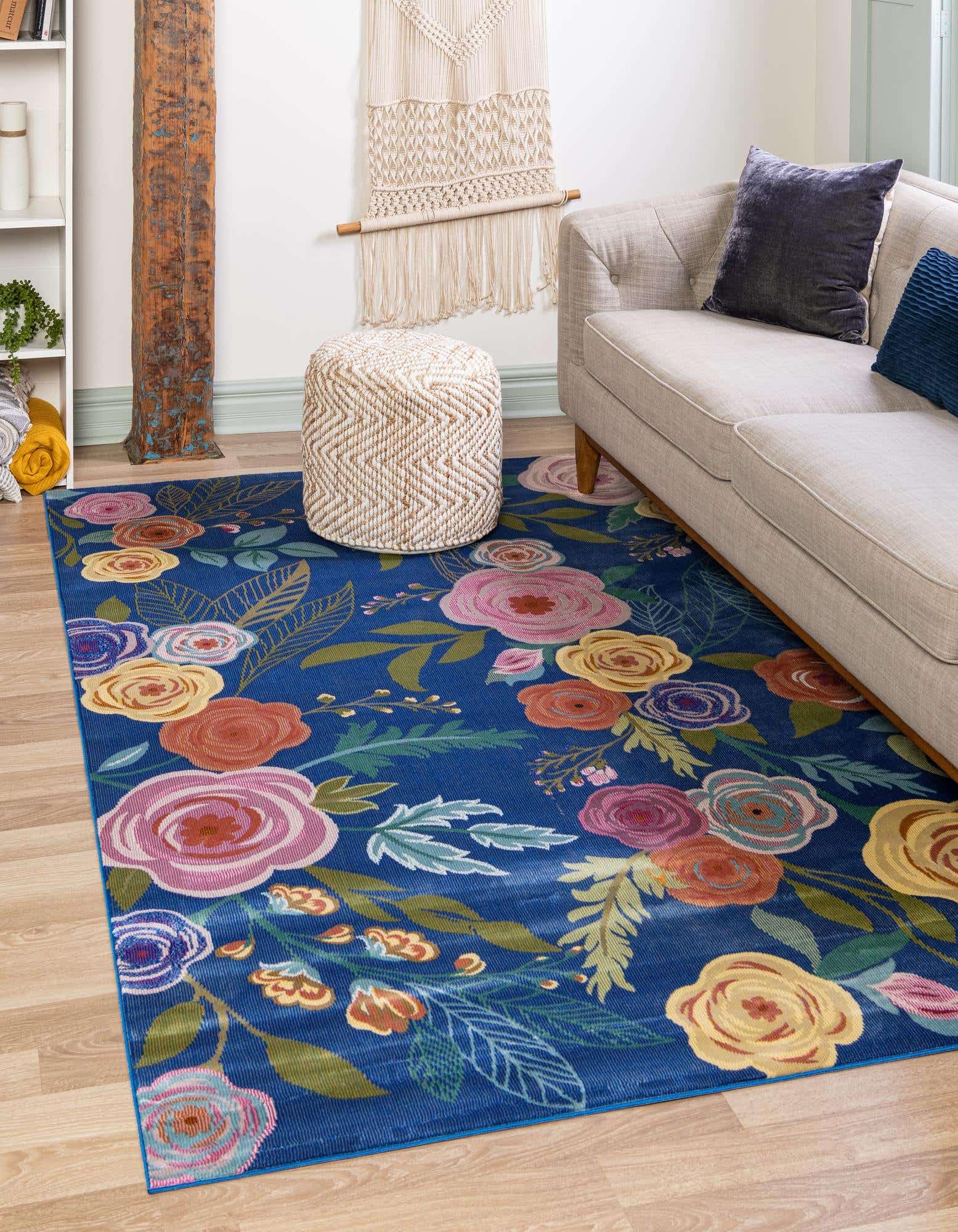 Unique Loom Blossom Collection Area Rug - Ashley (2' x 3' 1" Rectangle, Blue/ Olive)