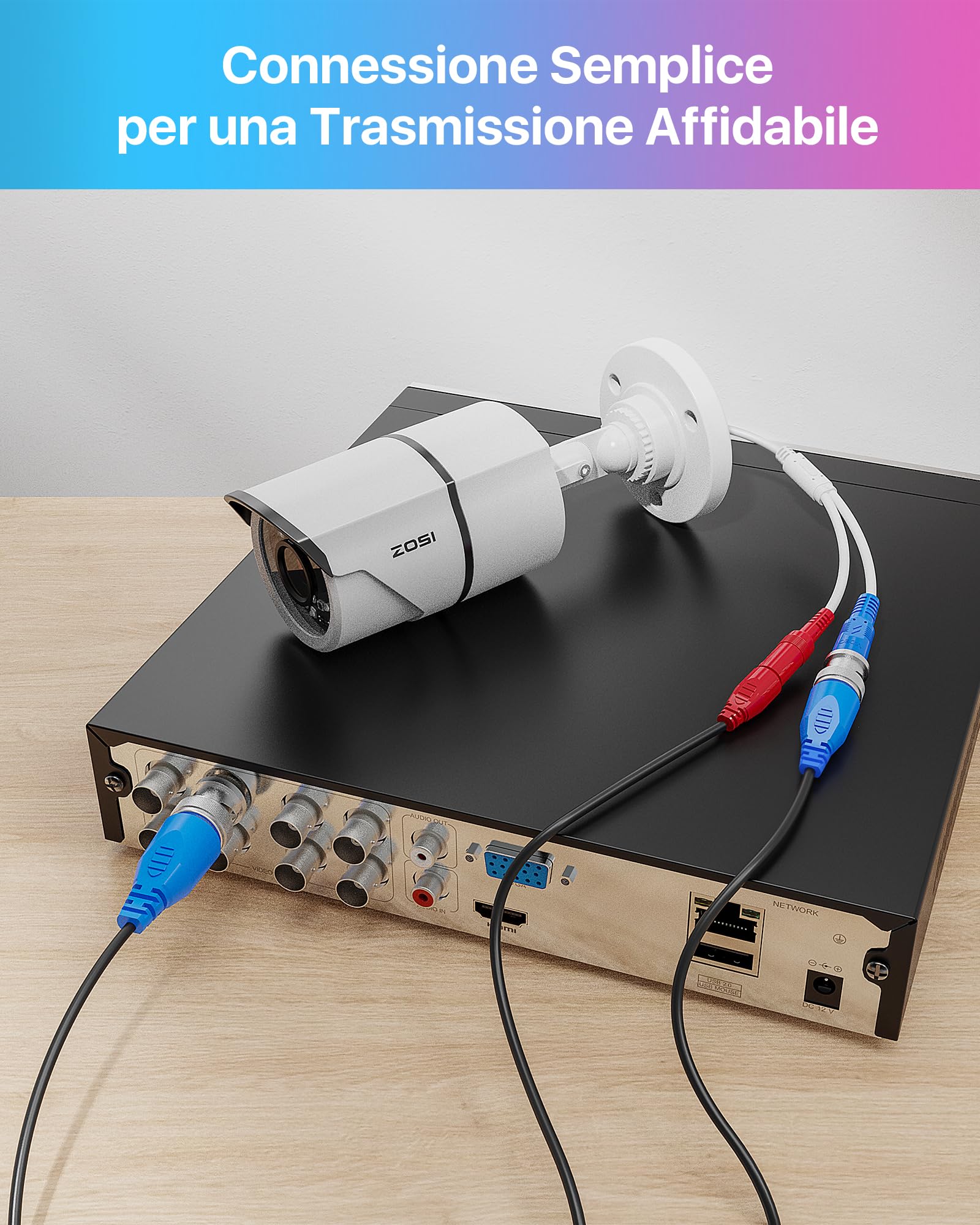 ZOSI Cavo di Alimemtazione da 30 metri, Cavo Video 2-in-1, 2 Cavi di Estensione BNC Per Telecamera di Sorveglianza e per Sistemi di Videosorveglianza (Inclusi Connettori BNC e Adattatori RCA)