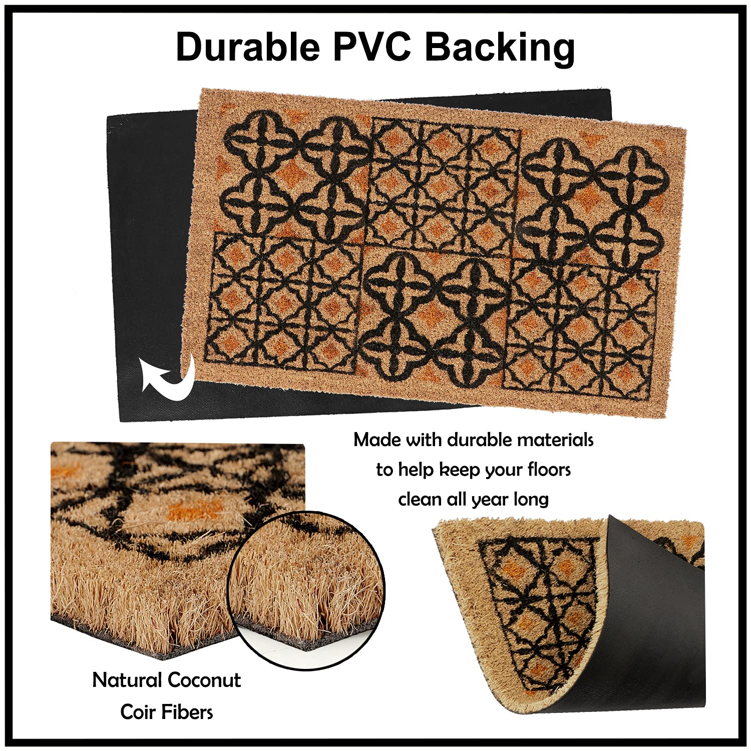 HOKIPO Large 45X75Cm Natural Coconut Coir Door Mats For Entrance Big Size Welcome Mat, Multicolor (In-484, Rectangular) 2
