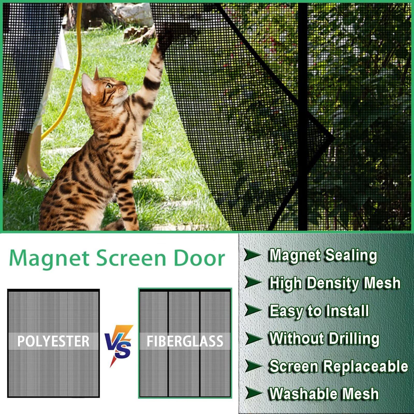 Fliegengitter Tür Magnet, Insektenschutz Balkontür 185x210cm, Fiberglas Netz Magnetvorhang Insektenschutz Ohne Bohren,Fliegenvorhang für Schiebetür und Wohnzimmer (Schwarz)