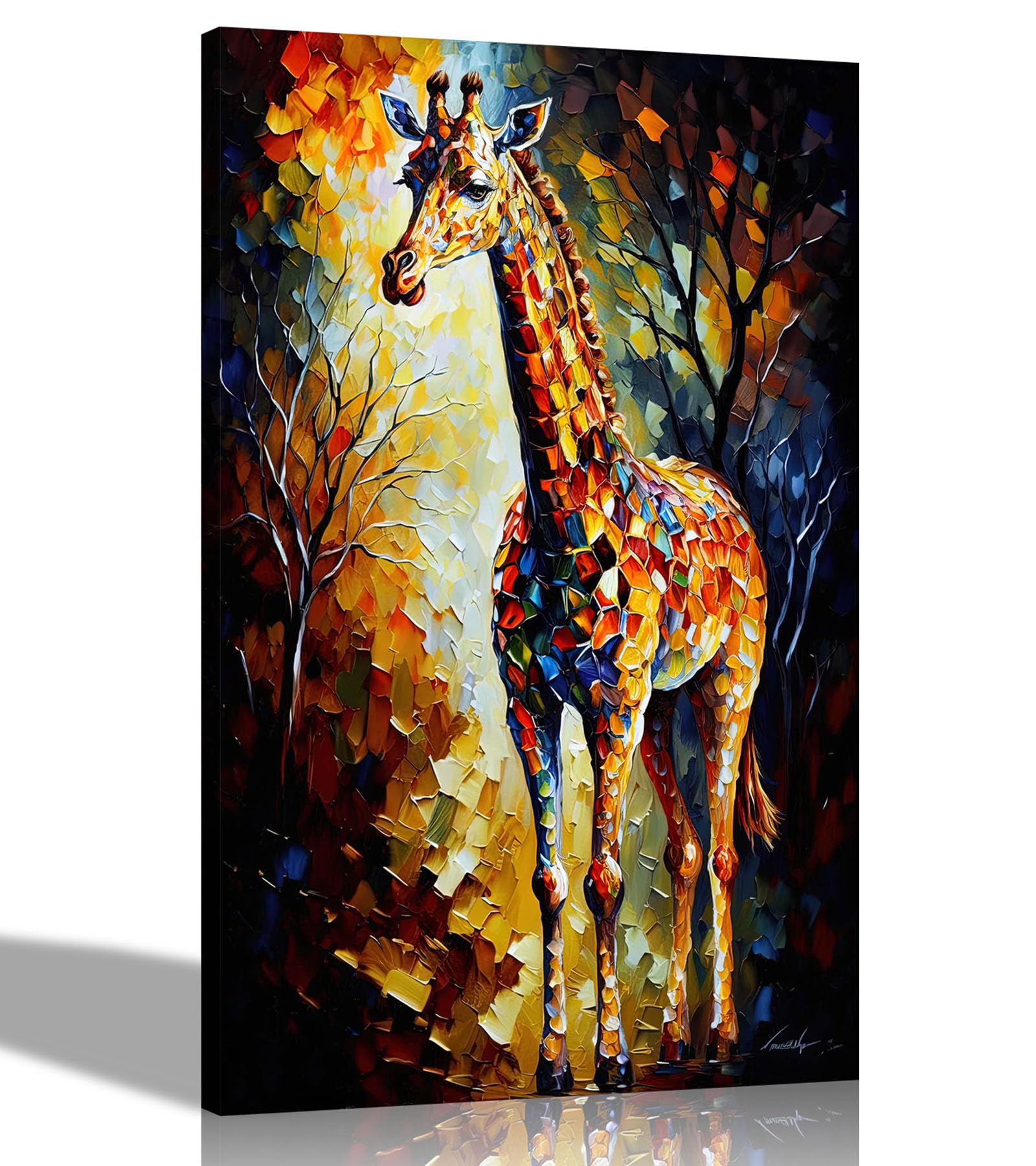 Artley Prints Giraffe In Forest - Modern Abstract Canvas Pictures For Living Room, Bedroom, Hallway, Kitchen - Colourful Prints 51 X 35Cm (20 X 14 Inches)