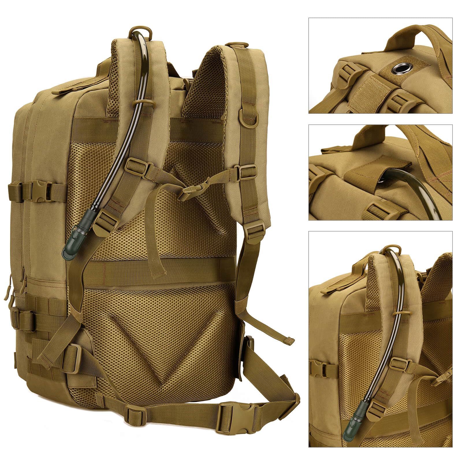 Sac à dos tactique 45 L pour homme, résistant à l'eau, sac à dos militaire MOLLE 600D, grand sac à dos de randonnée avec compartiment pour ordinateur portable de 17", sac à dos de voyage pour trekking