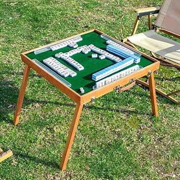 Portable Folding Mahjong Table - 144pcs 26mm/30mm Mahjong Set - Lightweight Outdoor Chinese Wood Table for Household & Travel (Green, 26mm)