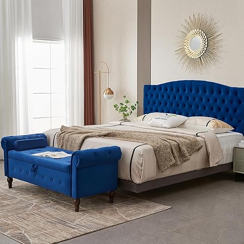 Miniatura 4 de Befurtori Moderno banco otomano tapizado de almacenamiento, banco de almacenamiento de terciopelo de 63 pulgadas con brazos enrollados para el