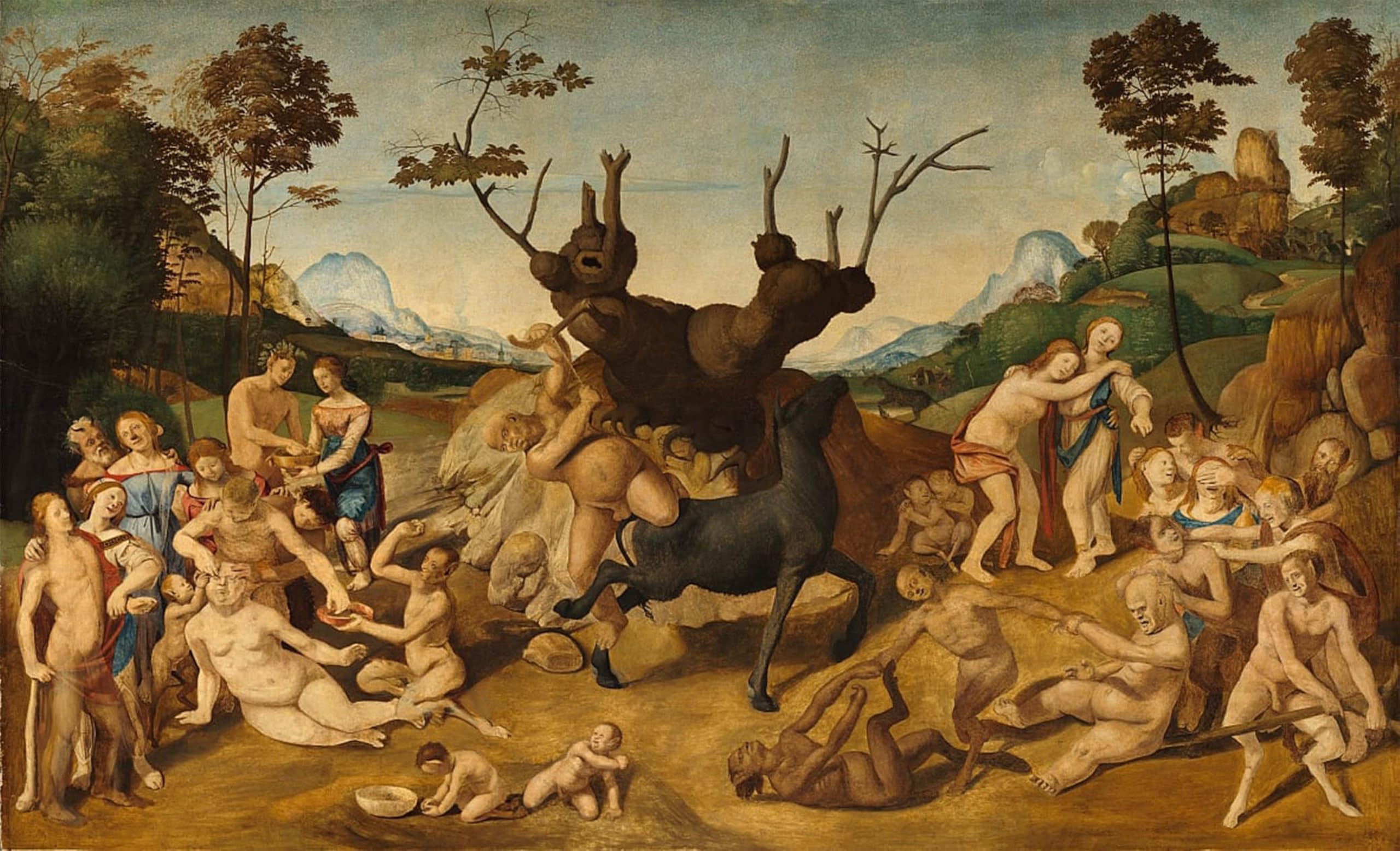 POSTERIIk Vintage Classic Picture Landscape Artwork the Misfortunes of Silenus by Piero Di Cosimo Portrait Canvas Painting for Office Home Decor 60x90cm
