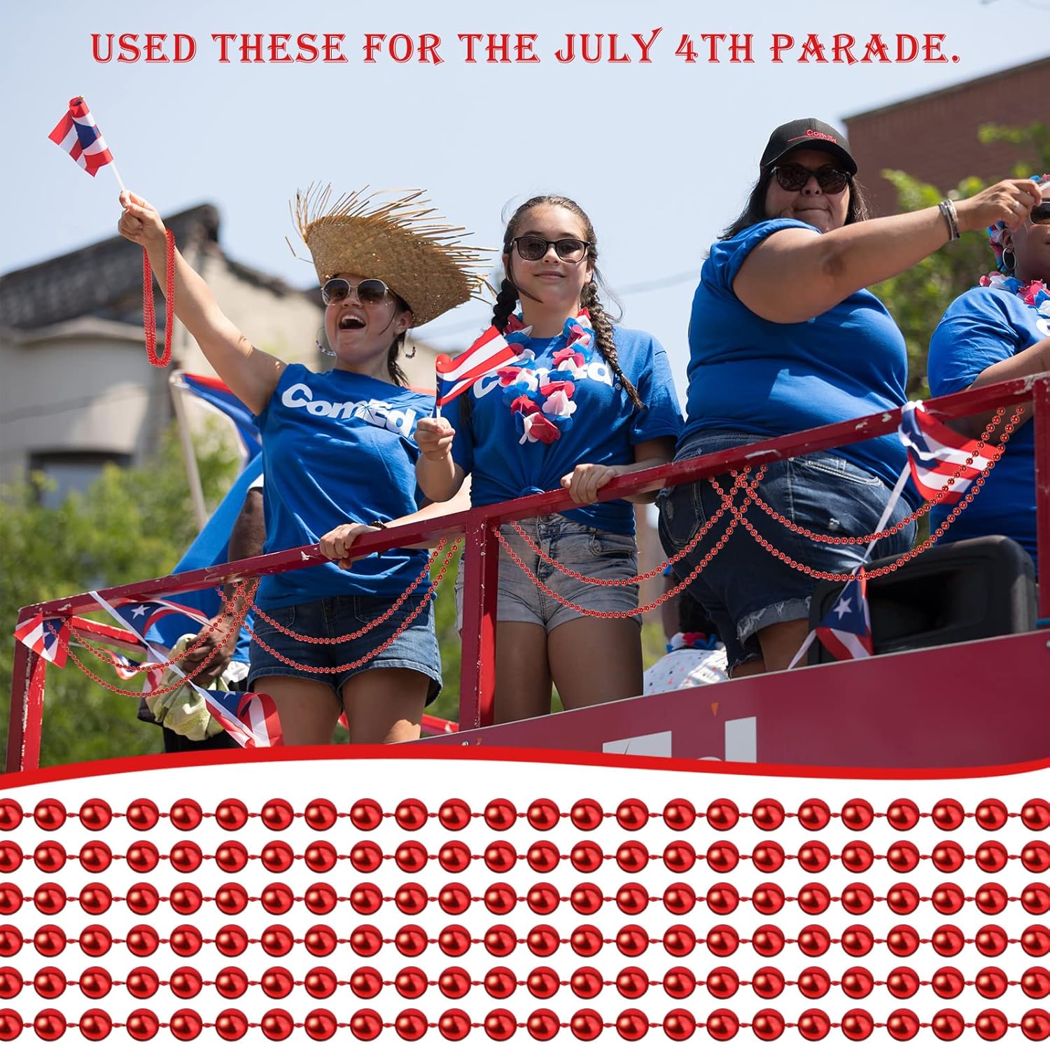 Junkin 24 Pcs Red Mardi Gras Beads 33'' 7 mm Metallic Party Beaded Necklaces Bulk Garland Costume Accessory for Halloween Christmas New Year Operation Showbox Carnival Party Favor - Image 7