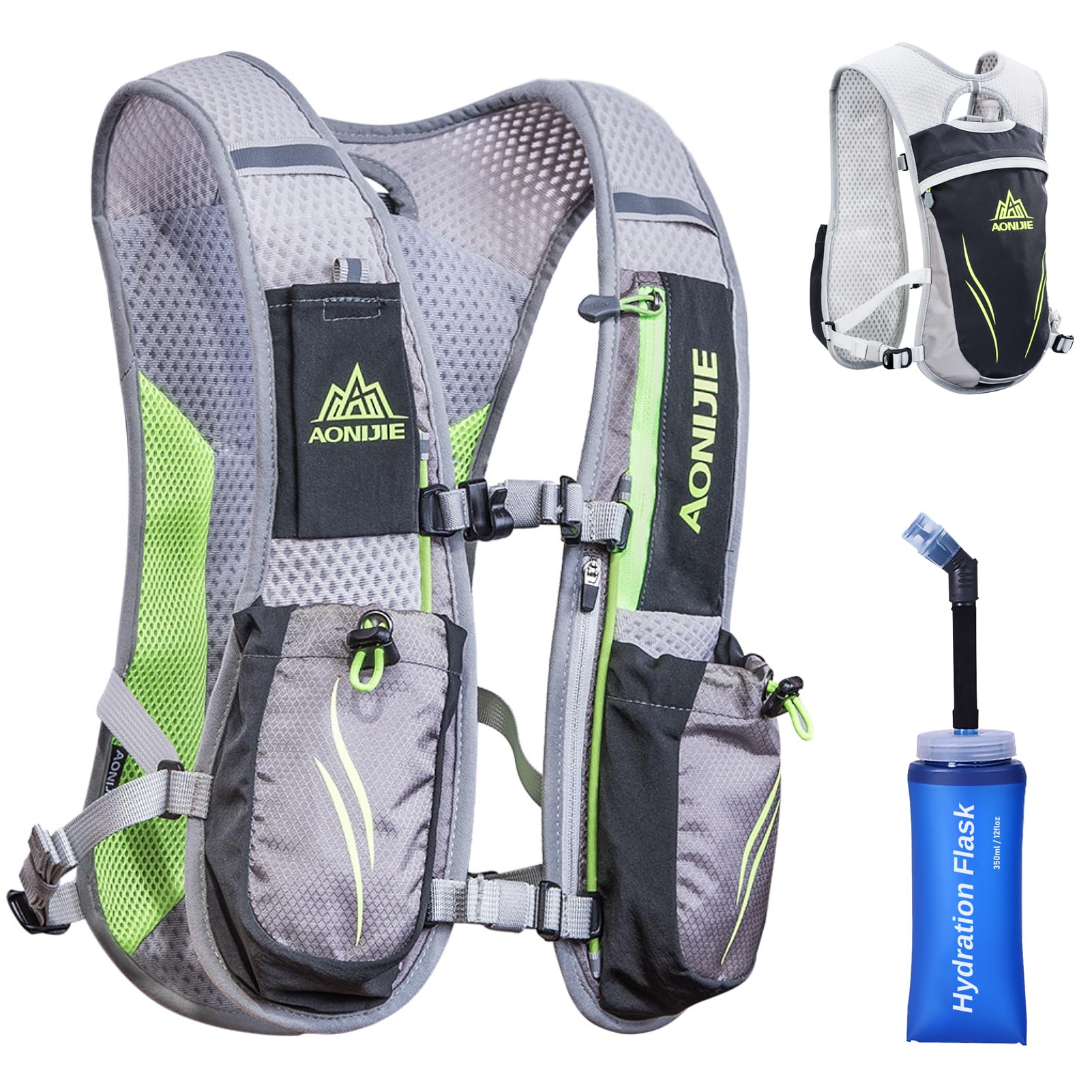 Azarxis 5.5 L Running Vest Backpack, Lightweight Hydration Vest Backpack for Women & Men Outdoor Sports, Marathon, Trail Race, Cycling, Hiking, Climbing (Gray - with 350ml Soft Flask) โ image 1