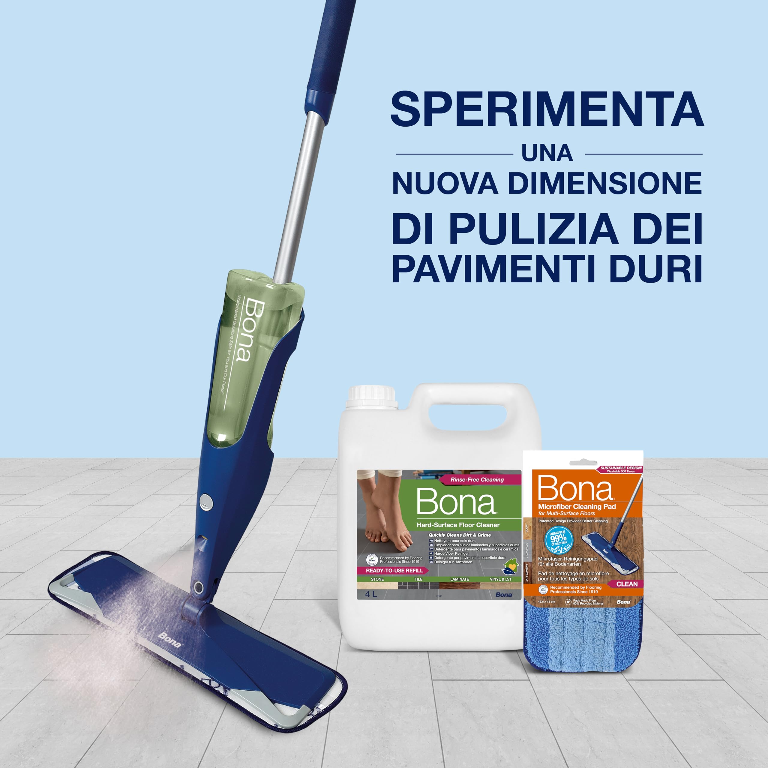 Bona detergente per pietra, piastrelle e laminato 4 L, floor cleaner detergente, detersivo, prodotto per laminato, cartiucca di ricarica, pulizia linoleum, pulifuga