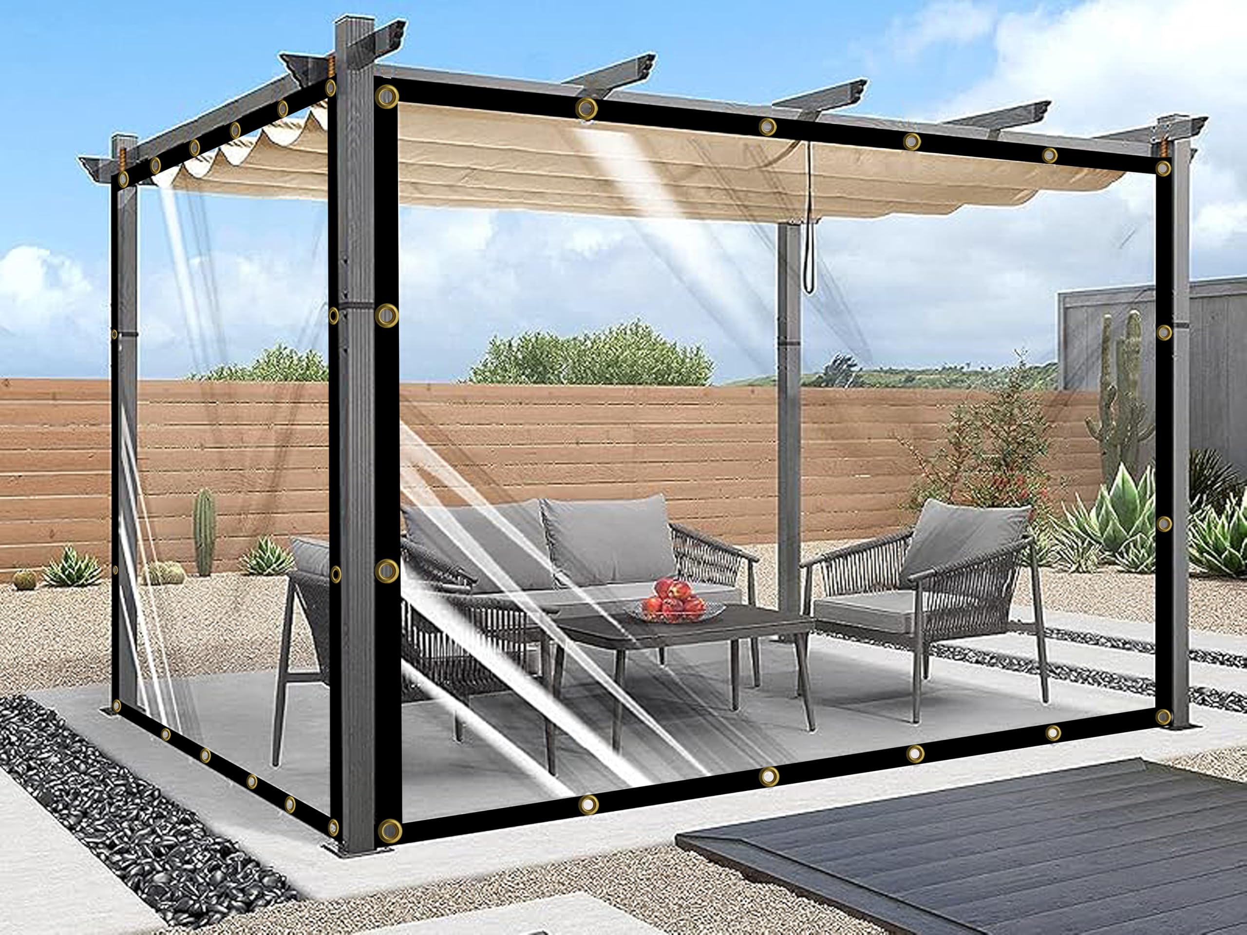 GREEN DECOR Waterproof Transparent Clear PVC Tarps Canopy Cover with Rust-Proof Eyelet & Polyester Band Used for Indoor and Outdoor Area for Dust, Ac, Wind & Rain(6 X 10 Feet, Pack of 1 Piece-image-5
