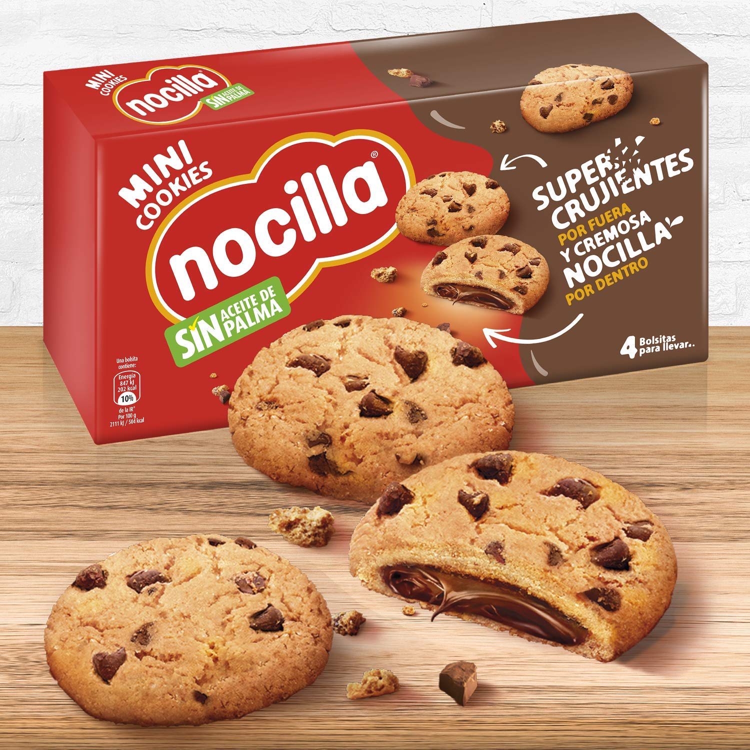 Nocilla Mini Cookies Original Minigalletas con Gotas de Chocolate Rellenas sin Aceite de Palma 160g