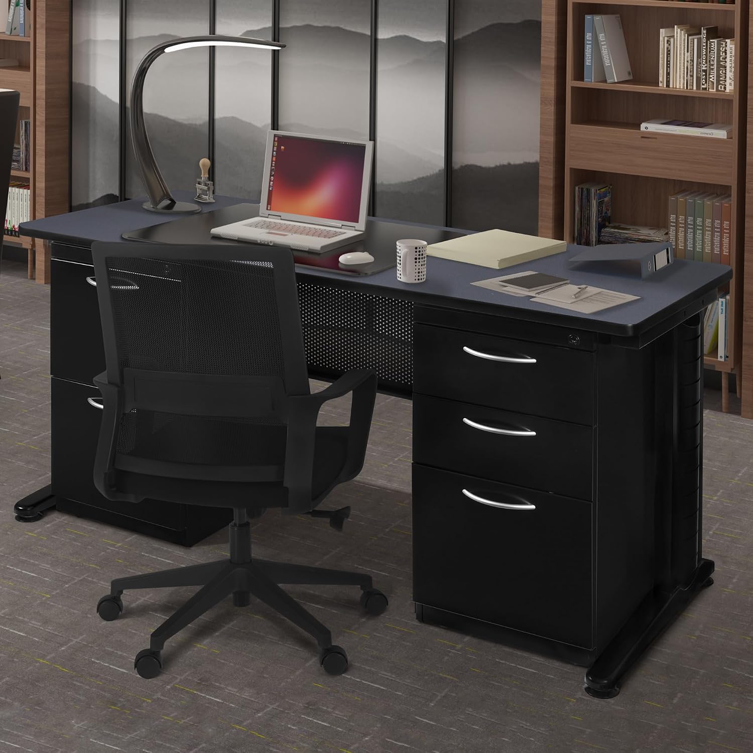 Regency Fusion 66 x 30 in. Teachers Desk with Double Pedestal Drawer Unit- Grey