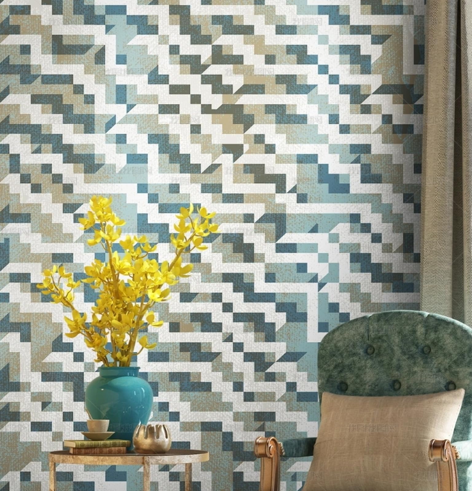Papier peint autocollant géométrie pour sublimer les murs du salon et les meubles de cuisine