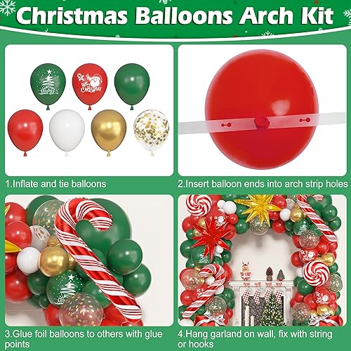 Miniatura 3 de Ouddy Life Kit de arco de guirnalda de globos de Navidad, 181 piezas de decoraciones de fiesta de Navidad, globos de árbol de muñeco de nieve rojo,