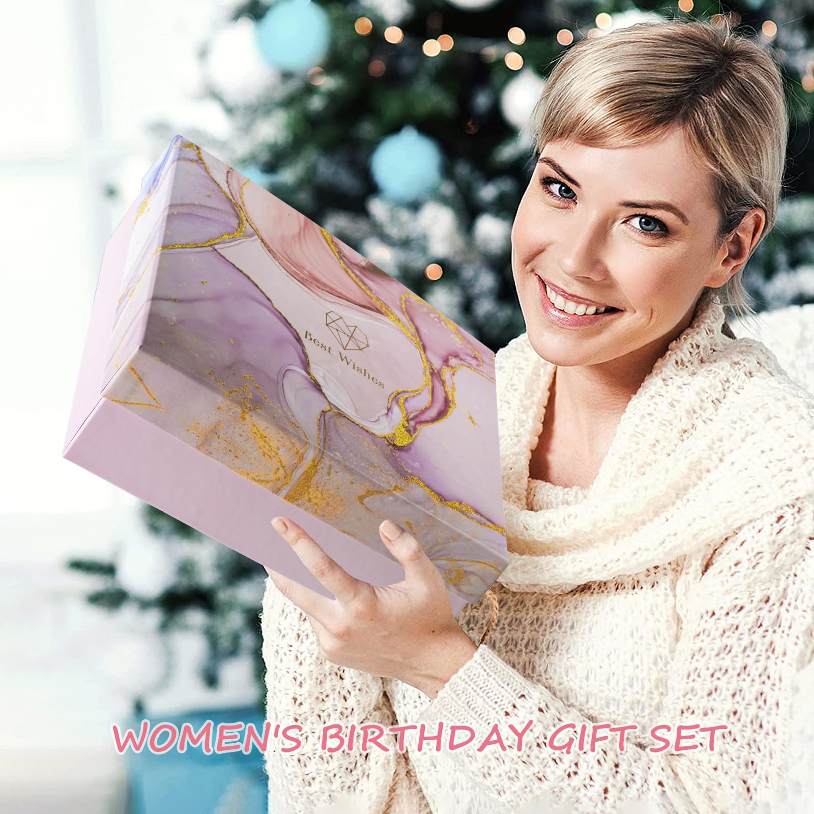 Cofanetto regalo compleanno donna confezione regalo compleanno specchio trucco piatto gioielli tazza acqua auto candela profumata e sciarpa di seta per donna, madre, sorella
