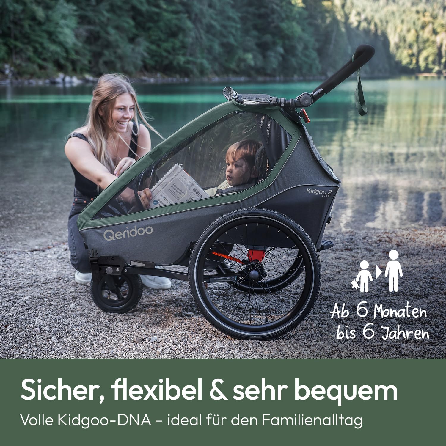 Qeridoo Kidgoo 2 Lite Fahrradanhänger 2 Kinder | Fahrrad Anhänger | Hochwertig & 3-in-1-Verdeck | Fahrradanhänger Kinder mit Buggyfunktion | Perfekter Allrounder | Bike trailer Für 2 Kinder