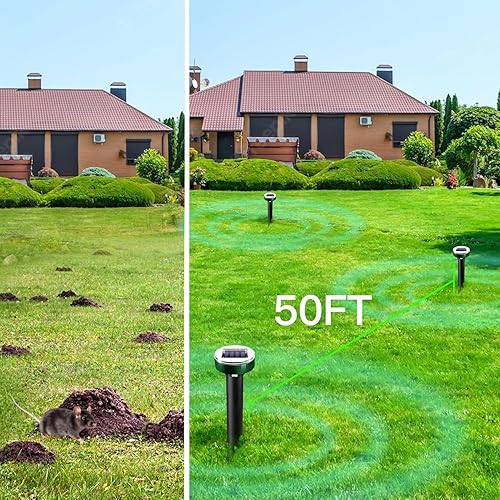 Miniatura 6 de Paquete de 10 repelentes ultrasónicos de topos con energía solar para céspedes, jardines, patios, impermeables y eficaces contra serpientes, topos,