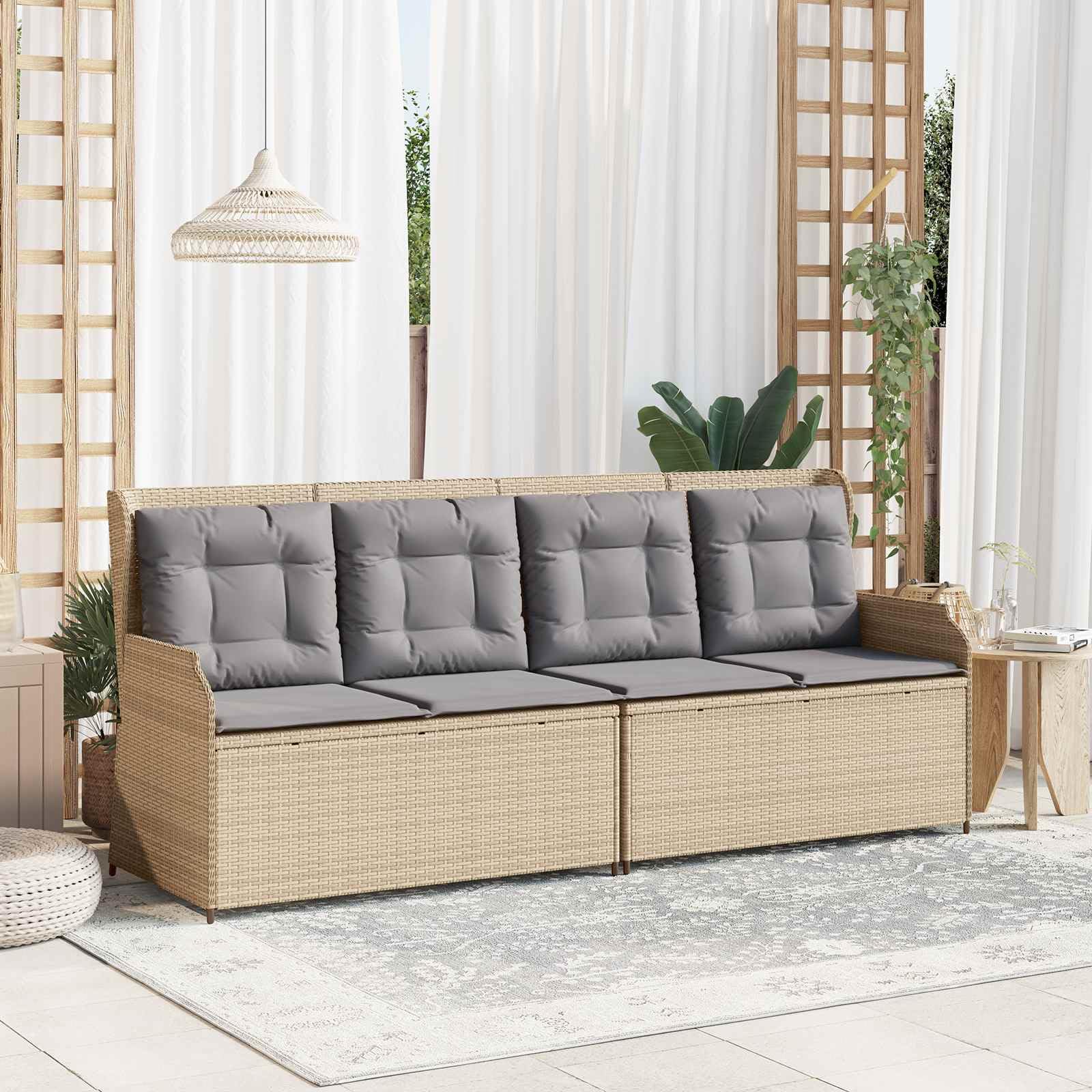 Hothingwell Ławka ogrodowa Beżowy Polyrattan Reclinable