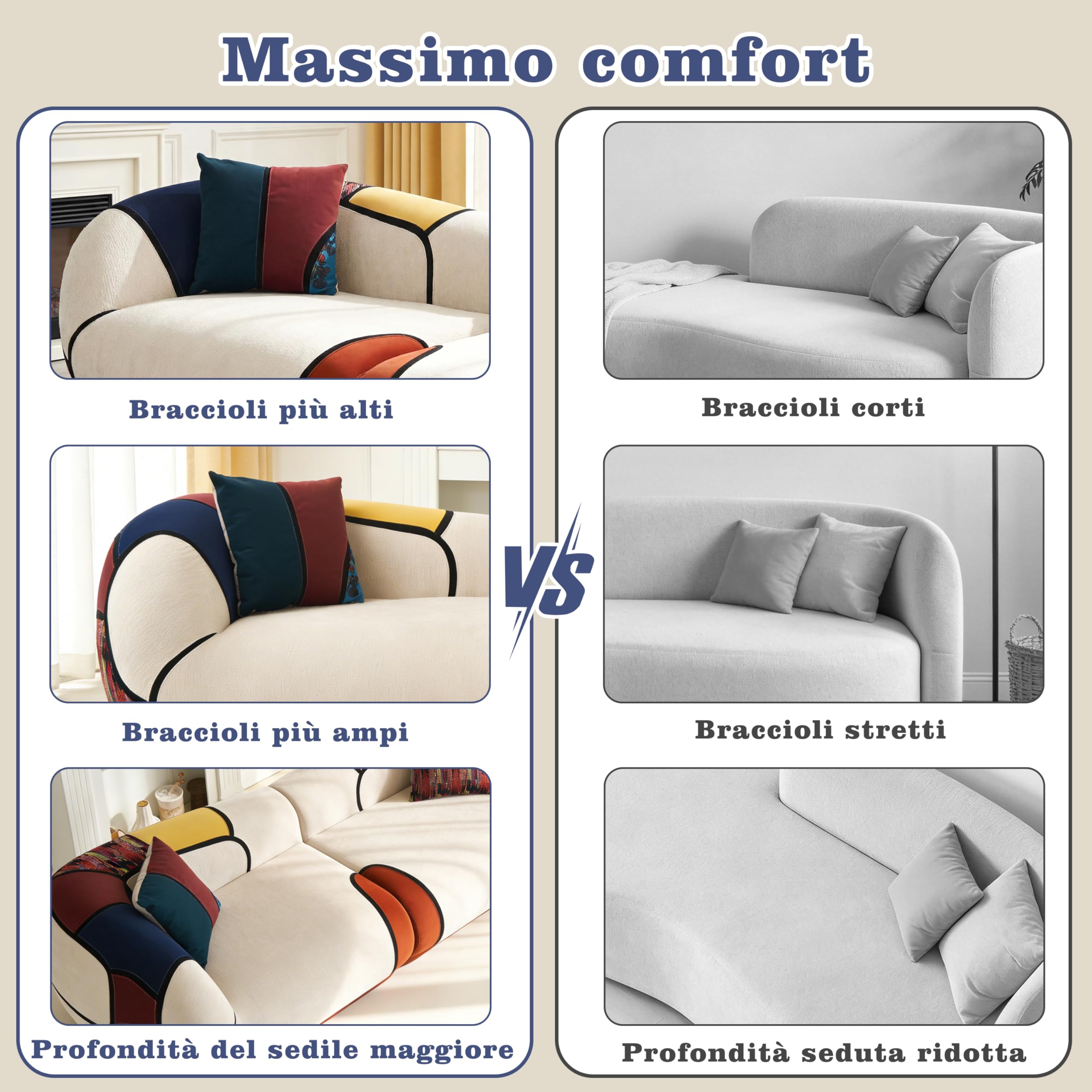 Vipbear Divano Letto, 108 x 265 cm, Divano a 3 Posti con 2 Cuscini in Chenille, Divano Compresso per Soggiorno, Stile Bohémien, Schiuma ad Alta Densità, Senza Montaggio