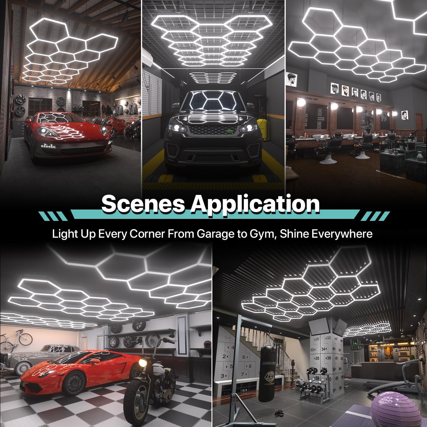 Hexagon Garage Lights Tube 2 Pack, 7W Hexagon Lights for Warehouse, Car Detailing Shop, Exhibition Hall, Gym